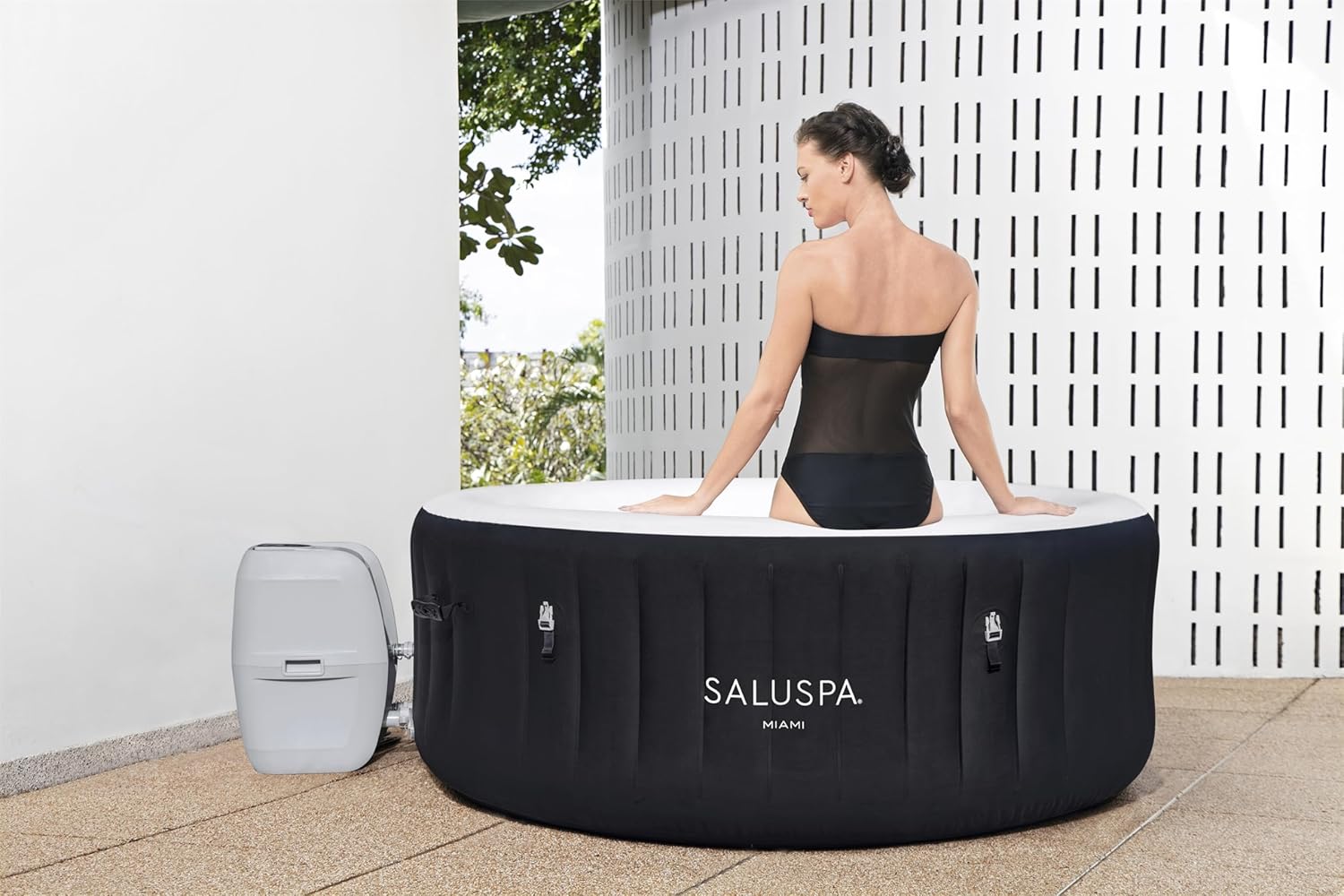 Bestway SaluSpa Miami EnergySense AirJet Inflatable Hot Tub Spa (71" x 26") | Portable Hot Tub with 2 Covers (1 Energy-Efficient Thermal Cover and 1 Standard Cover) | Fits Up to 2-4 Persons | Black wourant