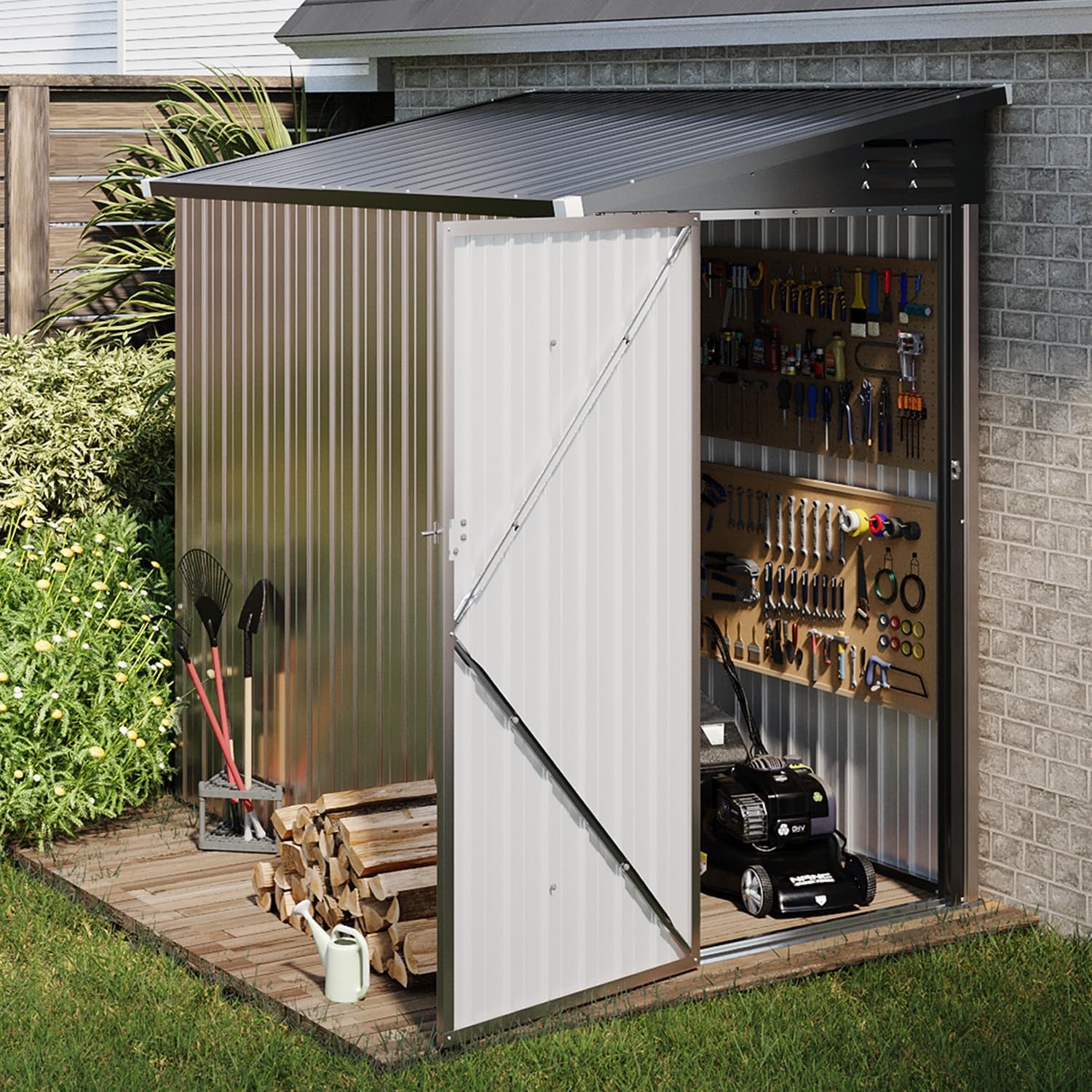 Aoxun 6.2x4 FT Shed Outdoor Storage Shed Metal Garden Shed Slooping Roof Tool Shed Bike Shed wourant