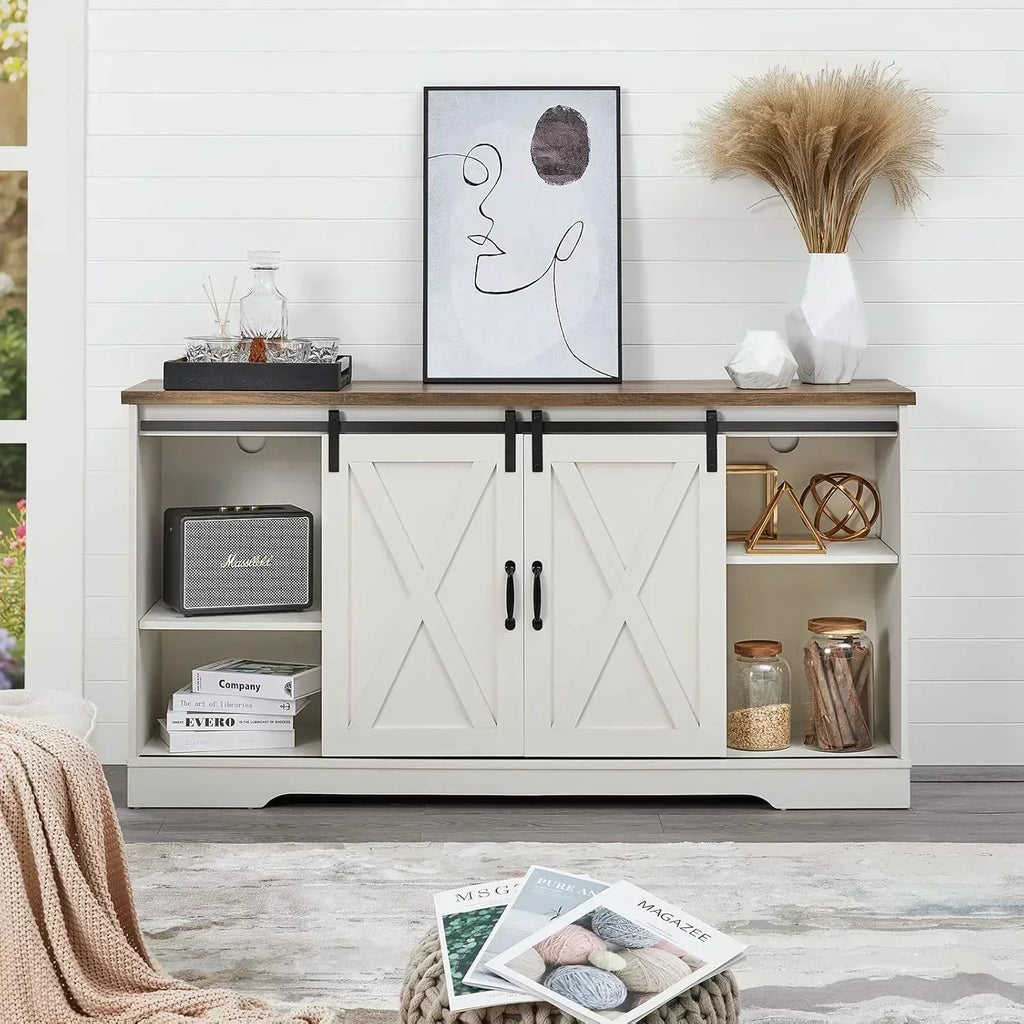 AMERLIFE Fireplace TV Stand with Sliding Barn Door  Farmhouse 63" Fireplace Entertainment Center wourant