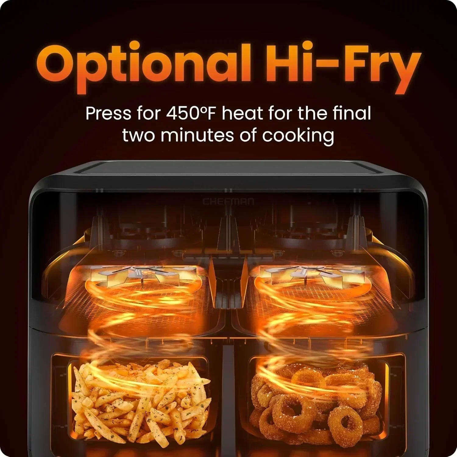 Chefman 6-Quart Double Basket Air Fryer Easy View Window uses two separate nonstick pans wourant