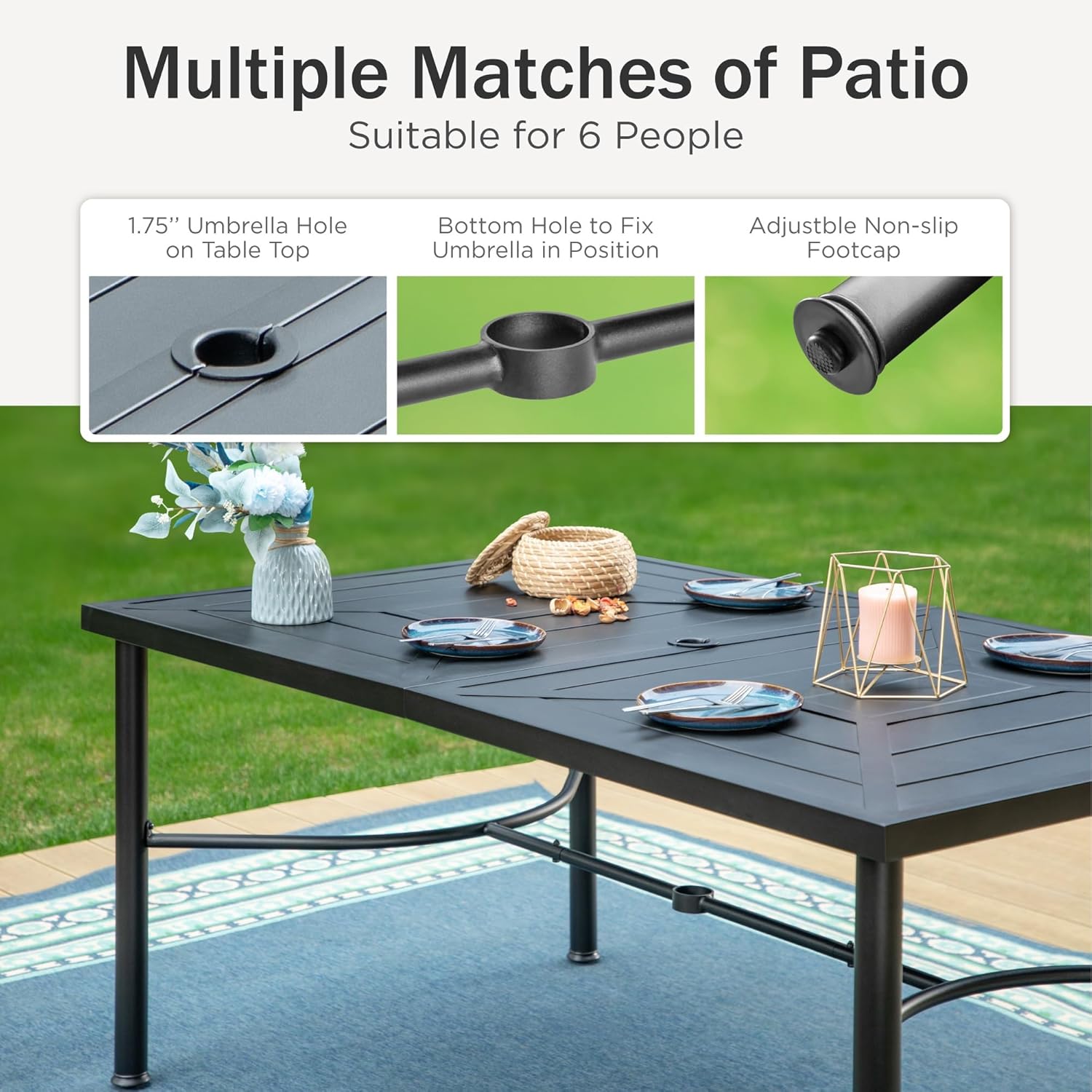PHI VILLA 6-Piece Outdoor Dining Sets, All-Weather Patio Table and Chairs Set with Umbrella for 4, Heavy Duty Patio Round Table Set for Deck, 4 Extra Large Outdoor Swivel Chairs with Thick Cushions wourant