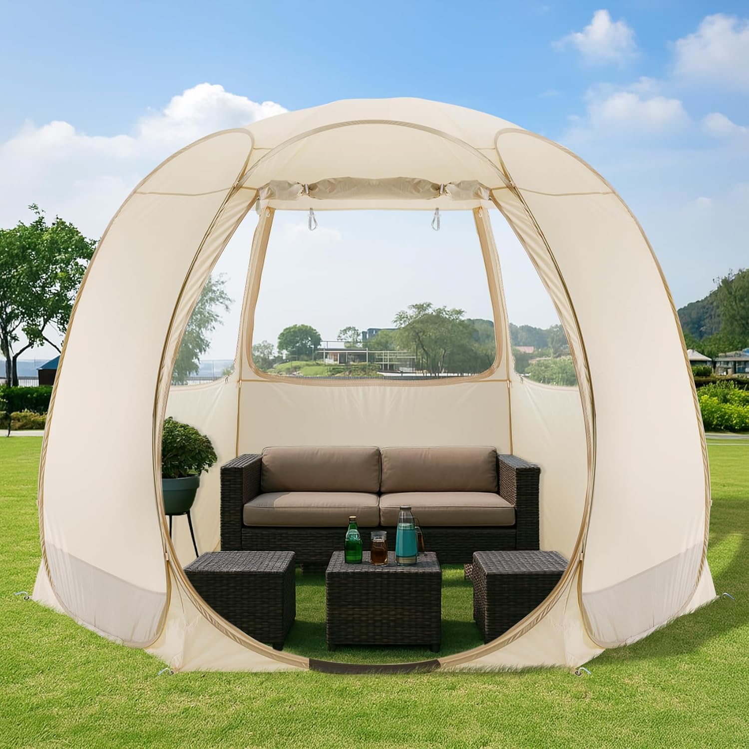 Screen gazebo, sleeps 6-10-15 people Igloo-style canopy tent with mosquito net on the sides Perfect for garden, patio, backyard wourant