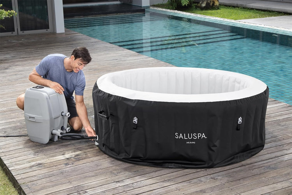 Bestway SaluSpa Miami EnergySense AirJet Inflatable Hot Tub Spa (71" x 26") | Portable Hot Tub with 2 Covers (1 Energy-Efficient Thermal Cover and 1 Standard Cover) | Fits Up to 2-4 Persons | Black wourant