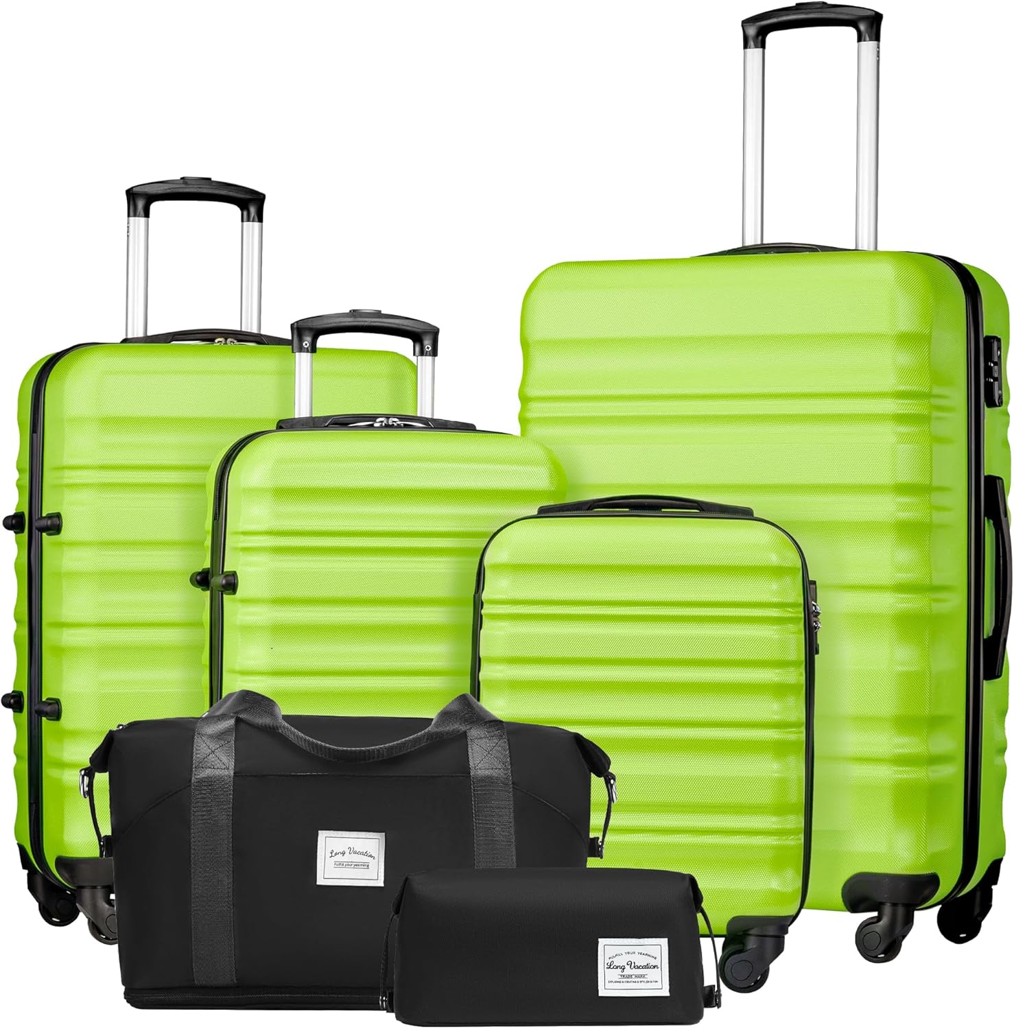 LONG VACATION 6 Piece Luggage Set Carry on Suitcase with ABS+PC hardshell, Spinner Wheels & YKK Zipper TSA Lock wourant