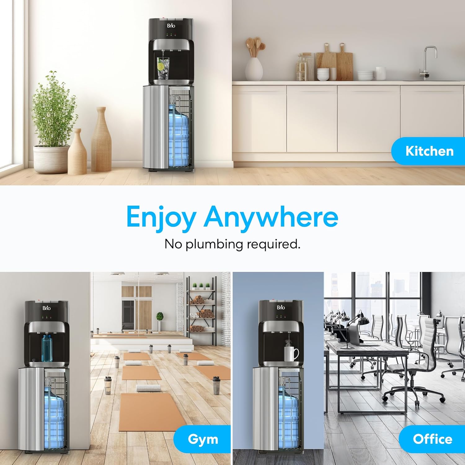 Bottom Loading Water Cooler Dispenser for 5 Gallon Bottles - 3 Temperatures with Hot, Room & Cold Spouts, Child Safety Lock, LED Display with Empty Bottle Alert, Stainless Steel wourant