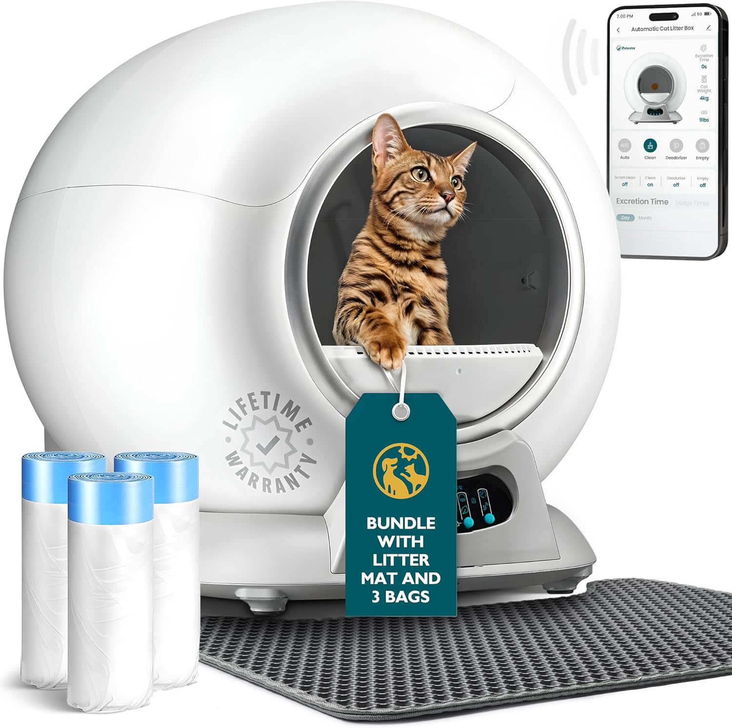 Self Cleaning Litter Box with Auto Safety Sensors for Multiple Cats - Automatic Cat Litter Box Self-Cleaning - Covered Odor Removal with APP Control - Compatible On All WiFi wourant