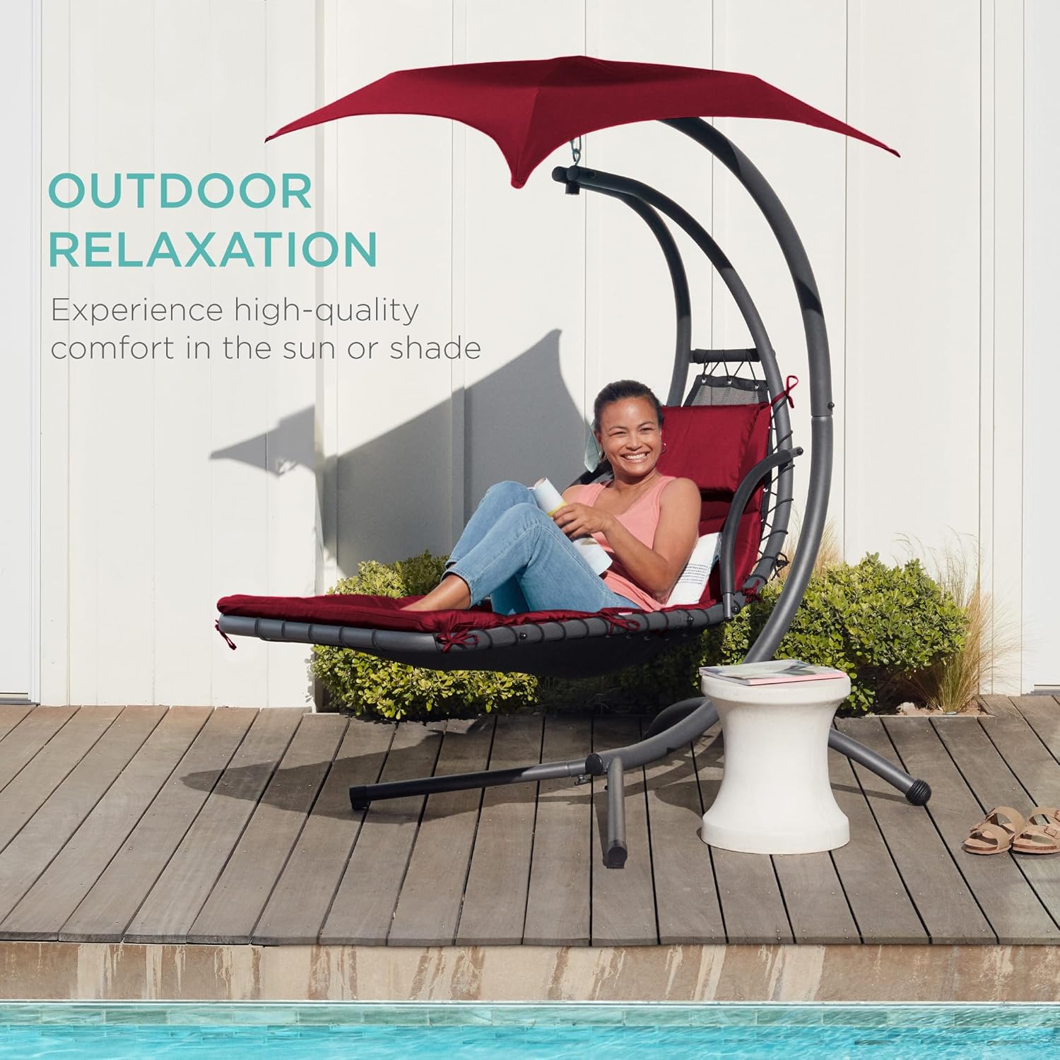 Best Choice Products Outdoor Hanging Curved Steel Chaise Lounge Chair Swing w/Built-in Pillow and Removable Canopy - Teal wourant