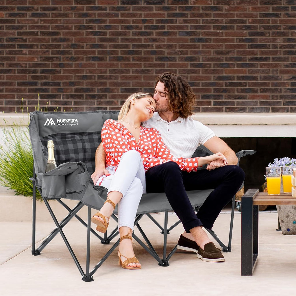 Camping Chair Upholstered Loveseat - Heavy Duty Extra Large Camping Sofa Portable Folding Sofa with Cup Holder and Carry Bag wourant