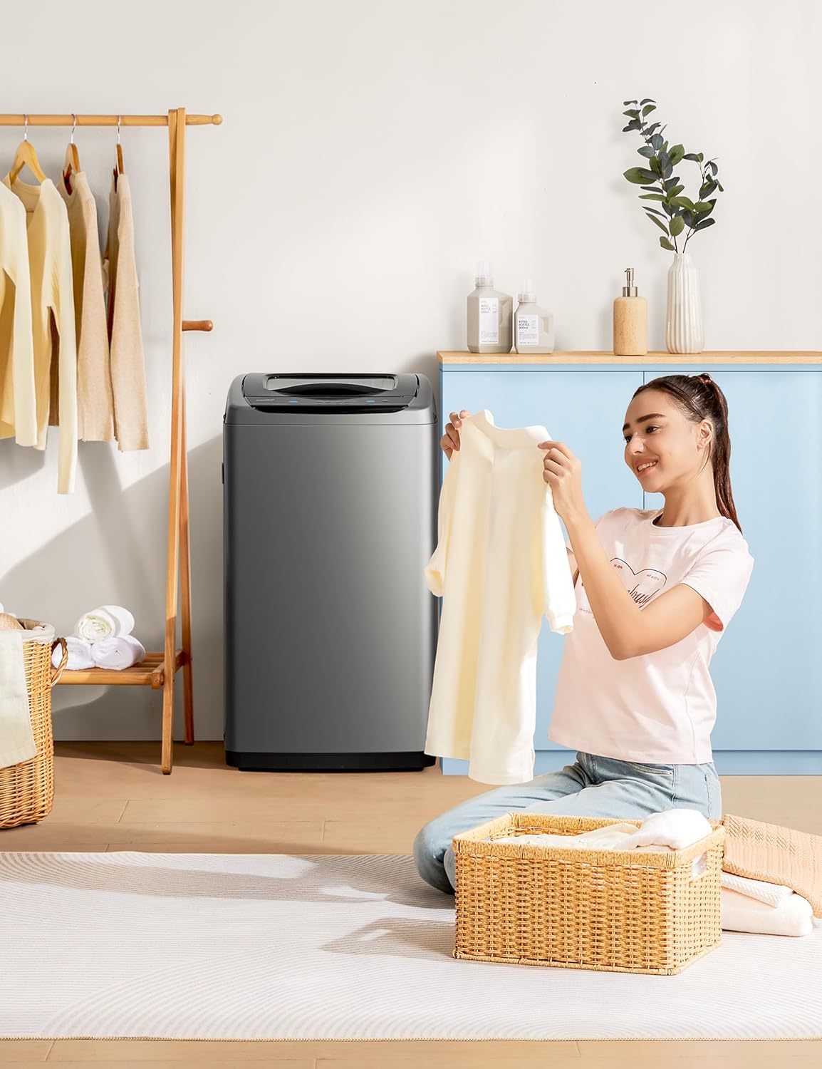 Comfee Portable Washing Machine 0.9 Cubic Feet Compact Washing Machine with LED Display 2 Built-in Drums Space Saving Fully Automatic Washing Machine wourant