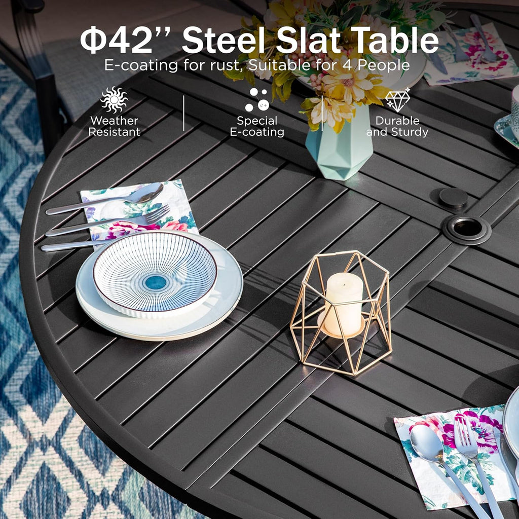 PHI VILLA 6-Piece Outdoor Dining Sets, All-Weather Patio Table and Chairs Set with Umbrella for 4, Heavy Duty Patio Round Table Set for Deck, 4 Extra Large Outdoor Swivel Chairs with Thick Cushions wourant