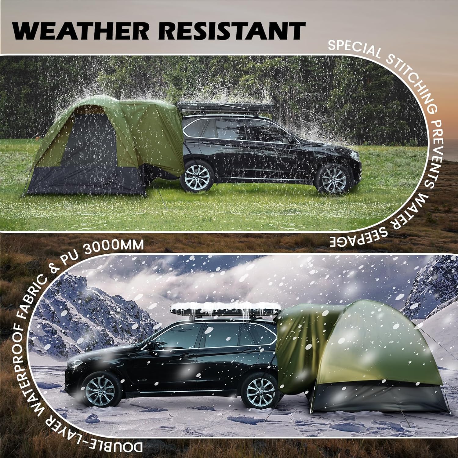 SUV Tent for Camping with Rainfly, Waterproof PU3000mm Double Layer Design, Car Tents for Camping SUV, SUV Tailgate Tent for Outdoor with Storage Bag, for SUV Van, Jeep, Pickup 8'W x 8'L x 7.2'H wourant