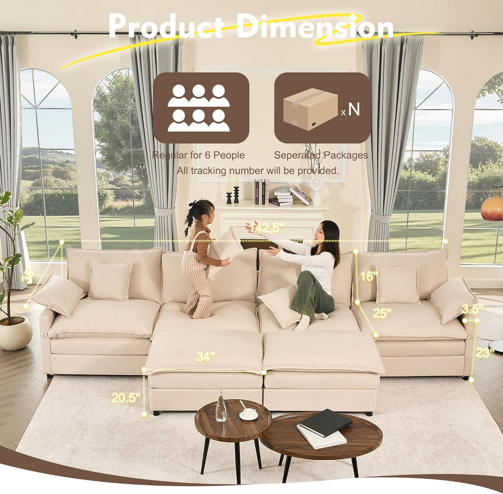 108 Inch U Shape Sofa Sectional Sofa Comfortable Cloud Sofa with Removable Footstool wourant