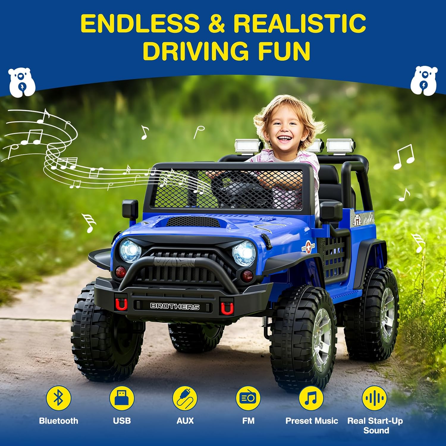L8 Ride On Car, 2 Seater, 12V Kids Electric Car w/Remote Control, 4-Wheel Suspension, Bluetooth Speaker, Multi Music Modes, 3 Speeds, LED Lights, Xmas & Birthday Gift Ideas for Kids Ages 3+ wourant