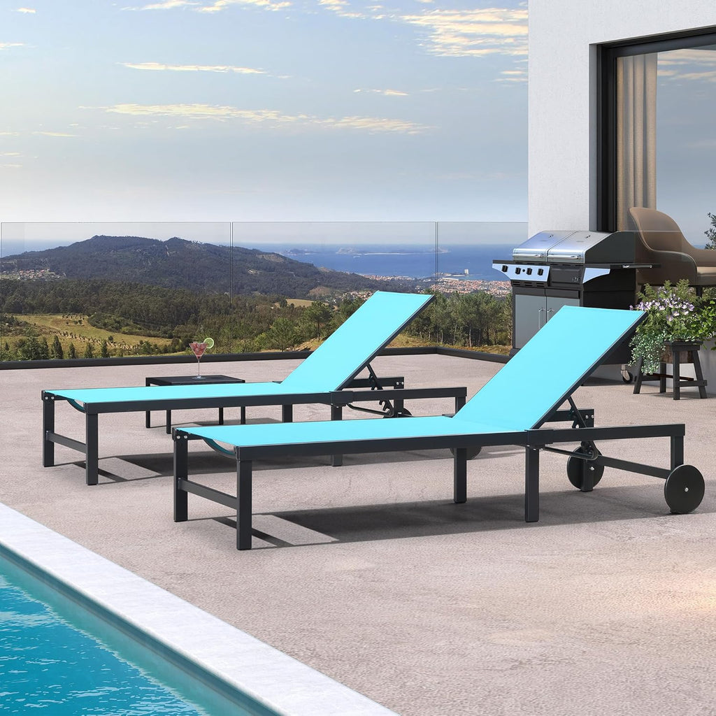 PURPLE LEAF Patio Tanning Lounge Chair Set with Face Down Hole Outdoor Aluminum Adjustable Reclining Chairs Wheels Pillows and Table for Poolside Beach Sunbathing Lounger, Beige wourant