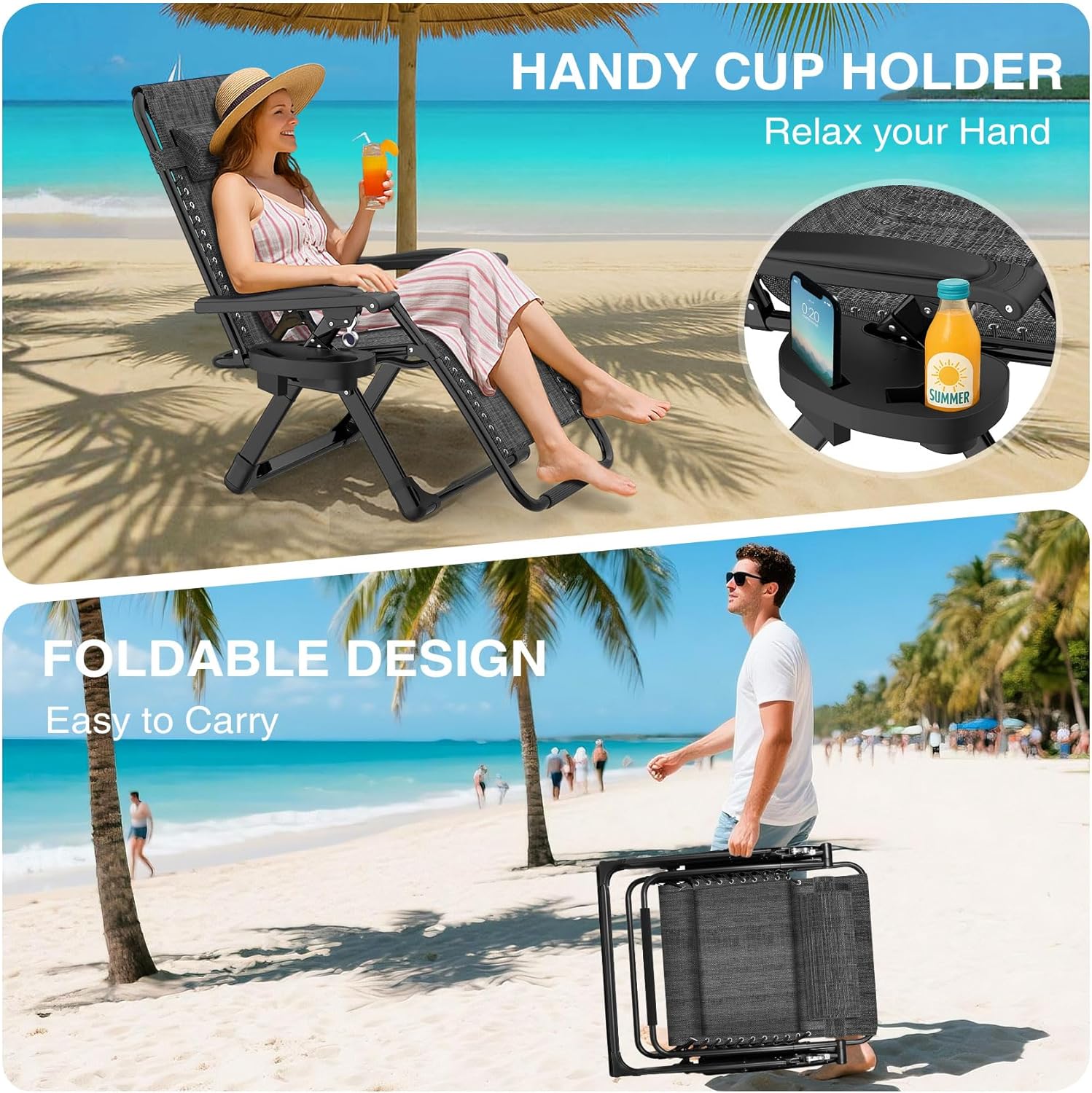 Indoor and outdoor patio chair folding lounge chair zero gravity chair with removable cushion camping lounge chair wourant