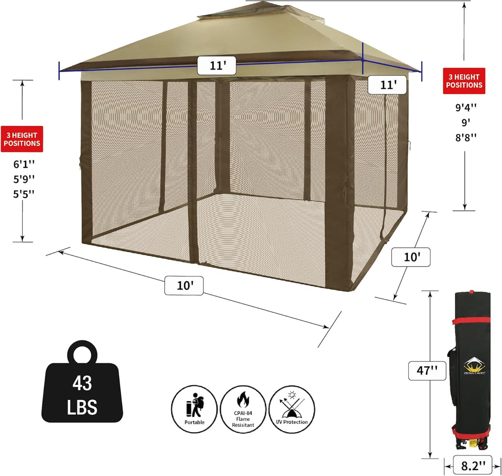 CROWN SHADES 13x13 Pop Up Gazebo, Canopy Tent, Gazebos on Clearance - Outdoor Gazebo for Backyard & Patio Furniture - Carpa Pop Up Tent with Wheeled STO-N-Go Cover Bag (White) wourant