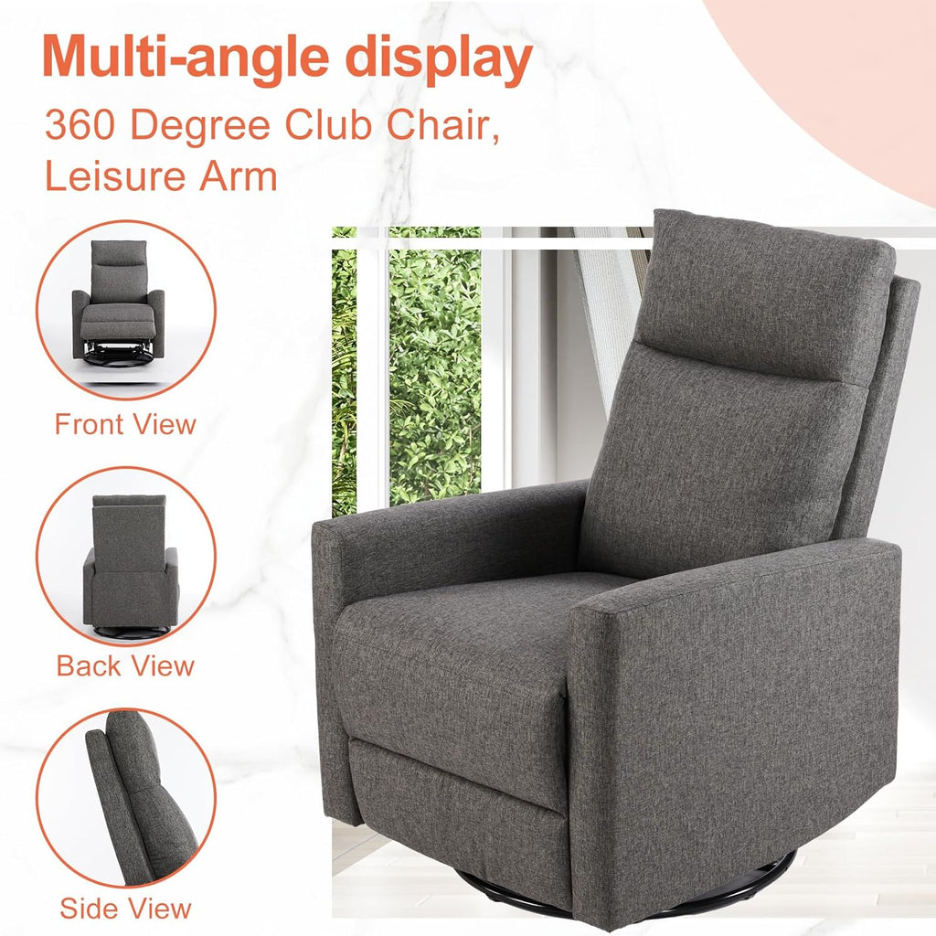 Sweetcrispy Recliner Chair, 360 Swivel Rocker Chair for Adults, Glider Rocker Recliners, Nursery Chairs for Living Room, High Back, Upholstered Deep Seat, Classical Brown wourant