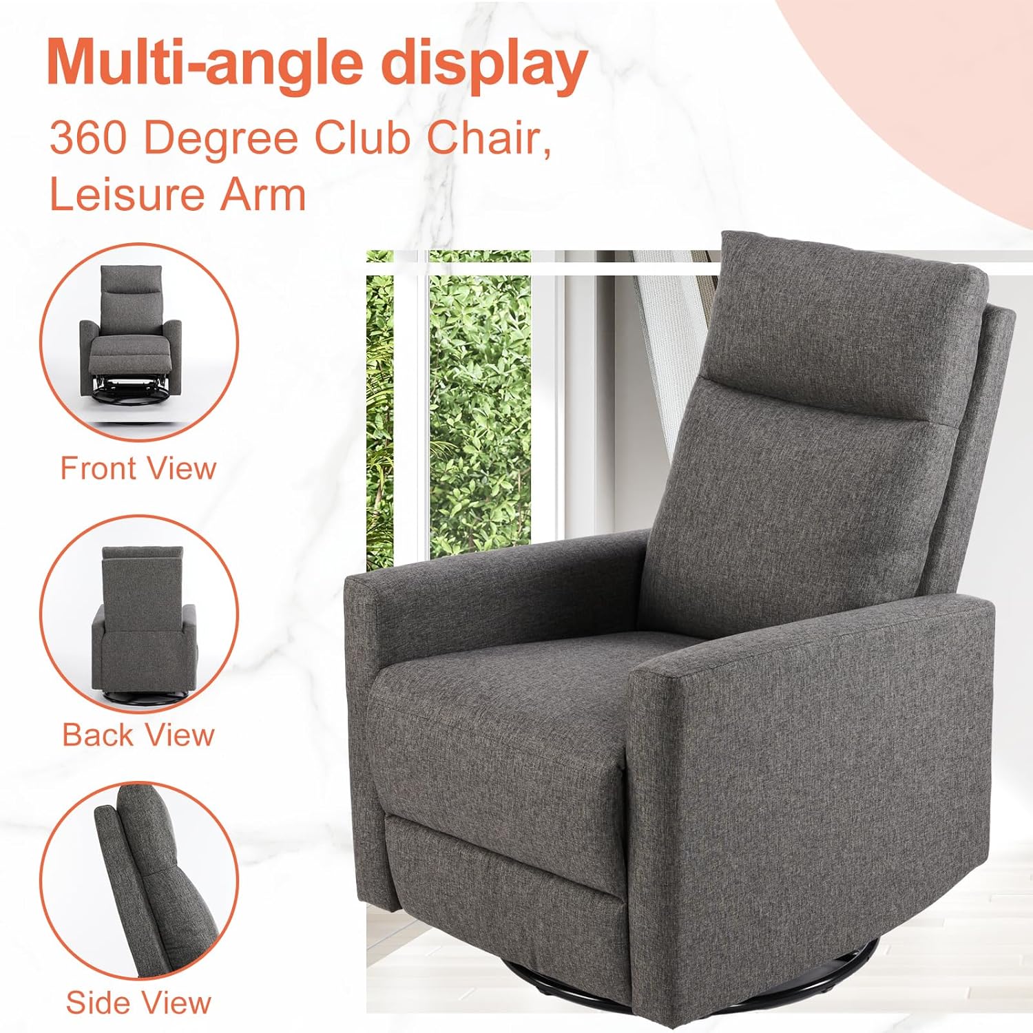 Sweetcrispy Massage Recliner Chair for Adults, Adjustable Home Theater Seating with Lumbar Support for Living Room, Modern Fabric Reclining, Pure Black wourant