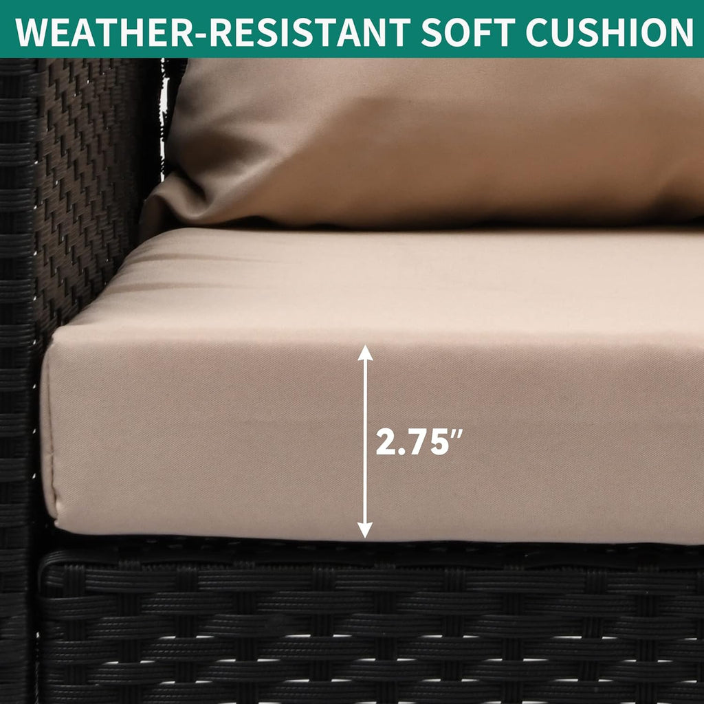 YITAHOME Hanging Porch Swing Chair Sits 3 People, Wicker Outdoor Swing Bench, Patio Lounge Chair, 1 Seating Cushion and 3 Back Cushions, w/Removable Covers, for Garden, Balcony, Backyard, Brown wourant