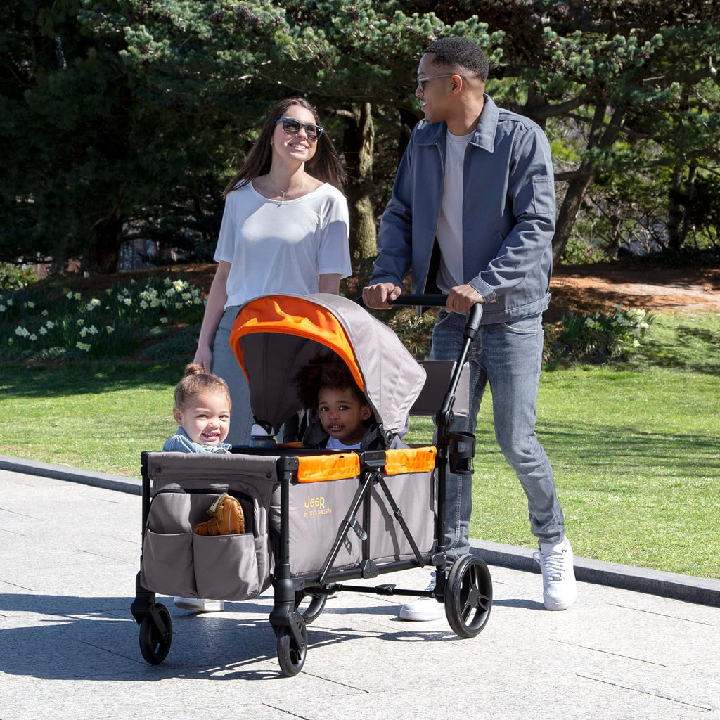 Jeep Sport All-Terrain Stroller Wagon by Delta Children - Includes Canopy, Parent Organizer, Adjustable Handlebar, Snack Tray & Cup Holders, Grey/Olive Green wourant