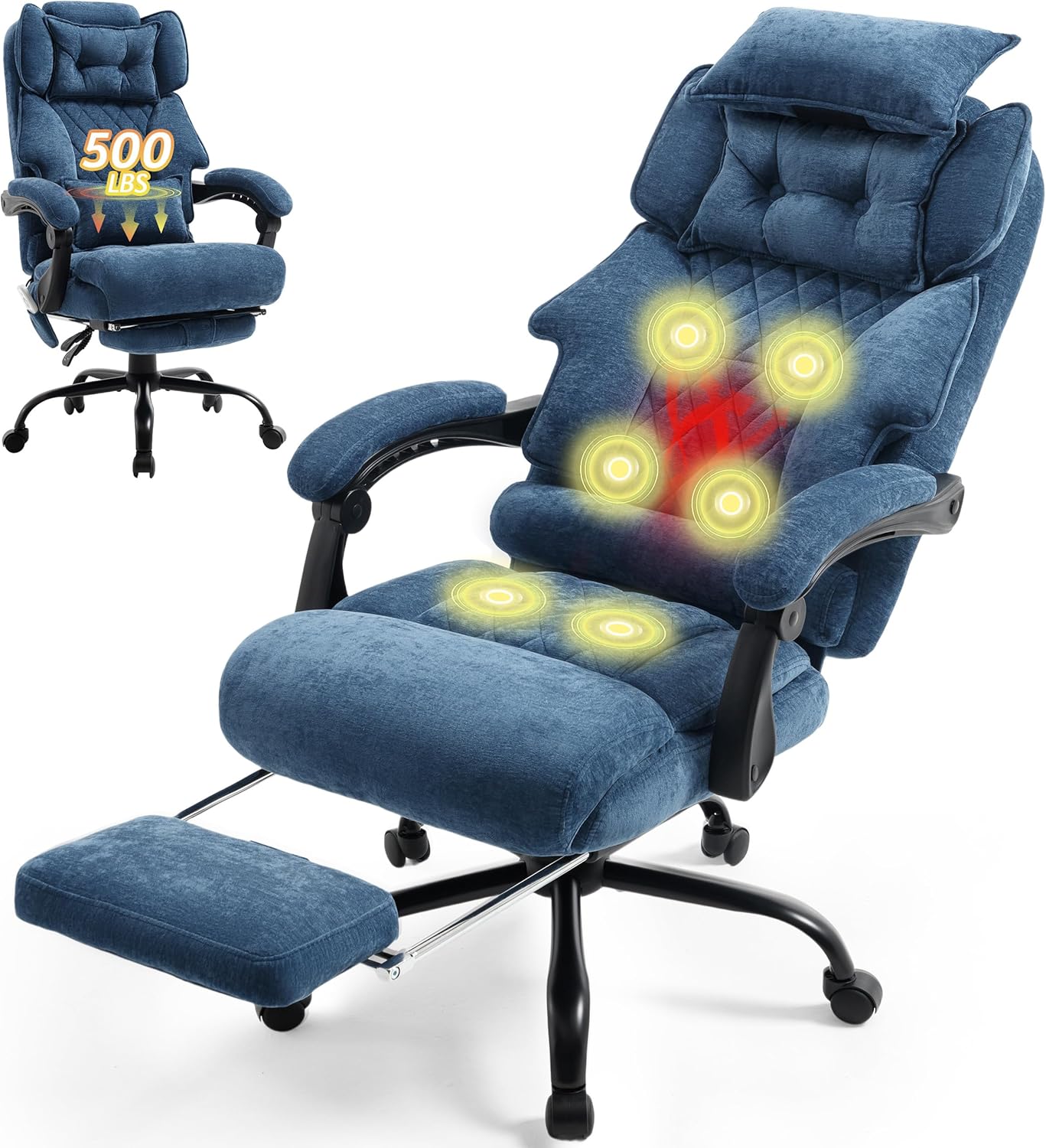 Massage Office Chair with Footrest, Large and Tall Leather Office Chair 500 lbs wourant