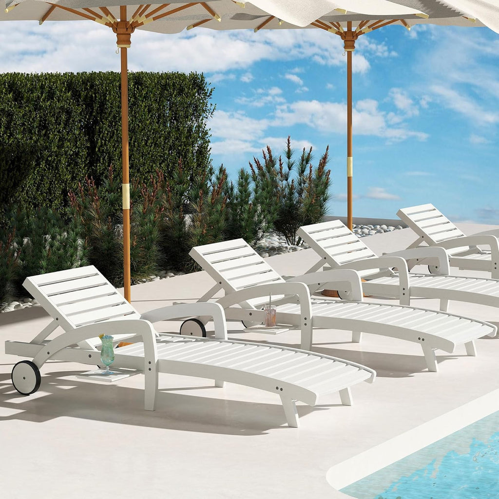 Pool Chaise Lounge Chairs Set of 4 5-Position Adjustable Outdoor Patio Lounge Chairs Wood Reclining Chaise Lounger Chair with Pullout Side Table wourant