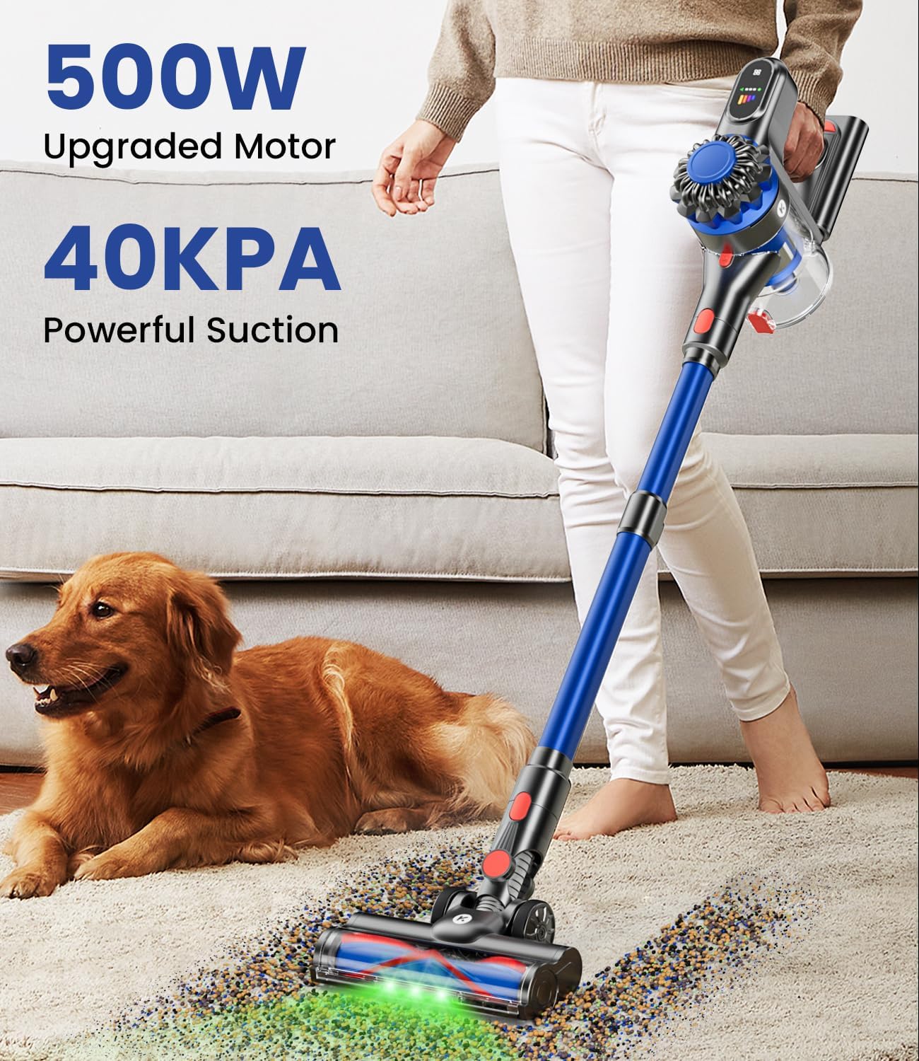 Cordless Vacuum Cleaner, 500W/40Kpa Vacuum Cleaners for Home, 60Mins Stick Vacuum with LED Display, Anti-Tangle & Wall Mount Charging, 8 in 1 Lightweight Vacuum for Hard Floors Carpet Pet Hair woonhhop
