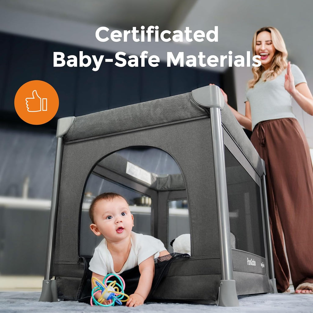 Pamo Babe Baby Playpen - Heavy-duty steel frame provides a safe sleeping space and portable crib wourant