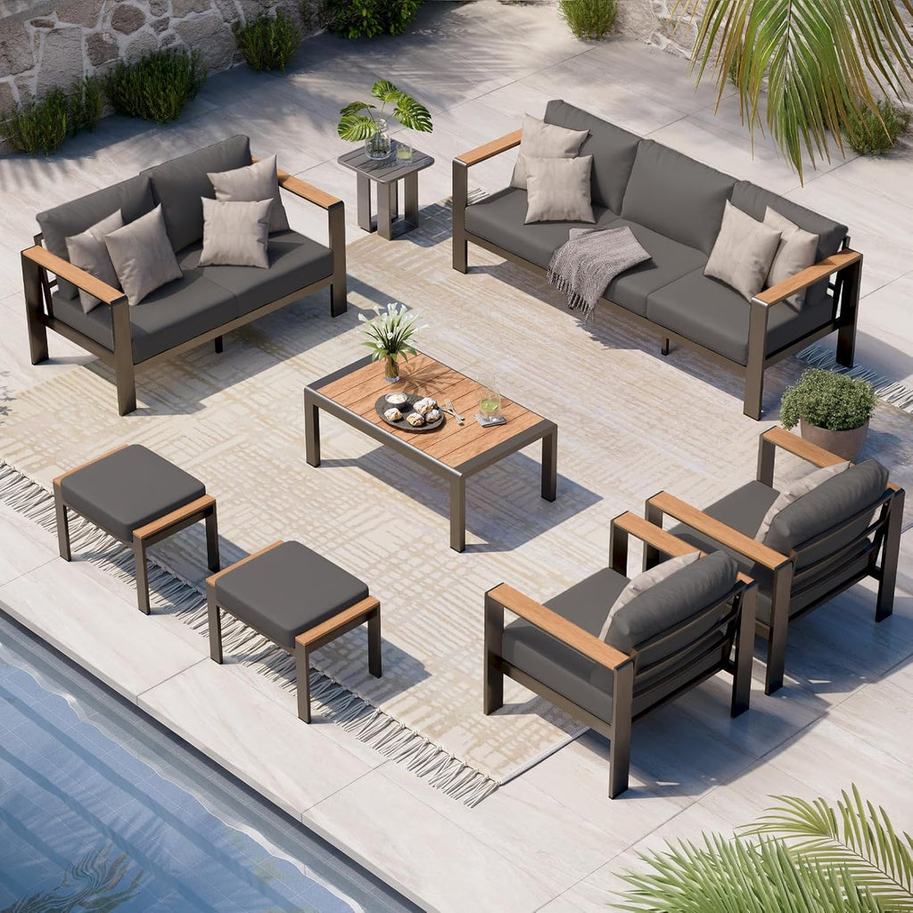 Aluminum Outdoor Patio Furniture Set with Coffee Table, 5 Piece Patio Conversation Sets, Outdoor Sectional Furniture for Porch, Balcony, Yard, Gray woonhhop
