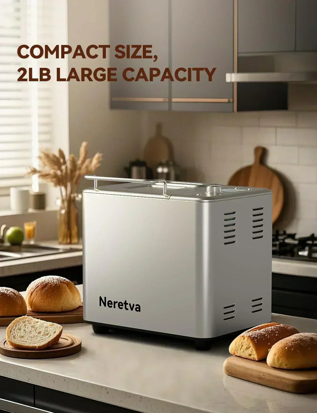 Neretva Bread Maker 20-in-1 2LB Bread Maker Dual Heater Bread Maker Automatic wourant
