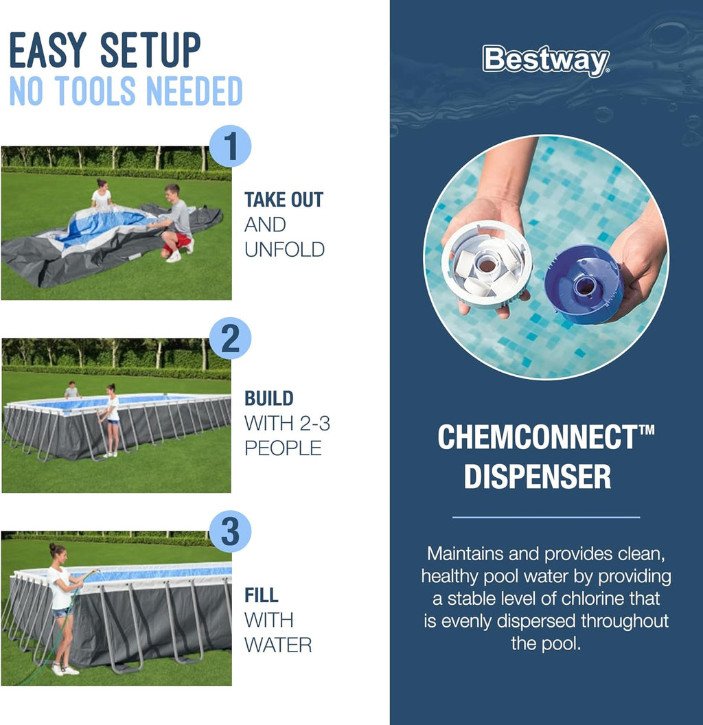 Power Steel 14' x 8'2" x 39.5" Oval Above Ground Pool Set | Includes 530gal Filter Pump, Ladder, ChemConnect Dispener wourant