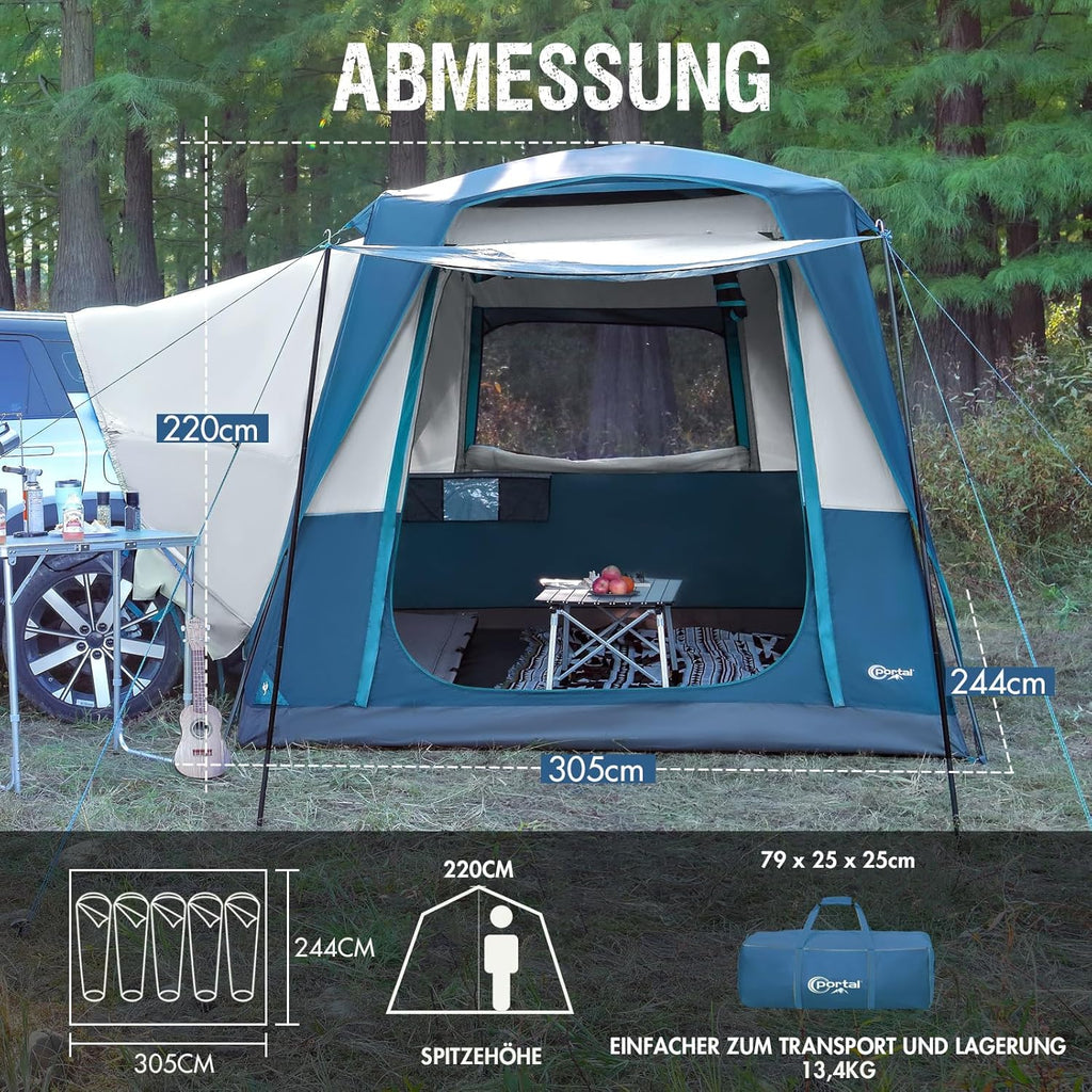 Portal 5-Person SUV Tent with Porch 2-in-1 Car Camping Tent Water-Resistant Windproof Trunk Tent wourant