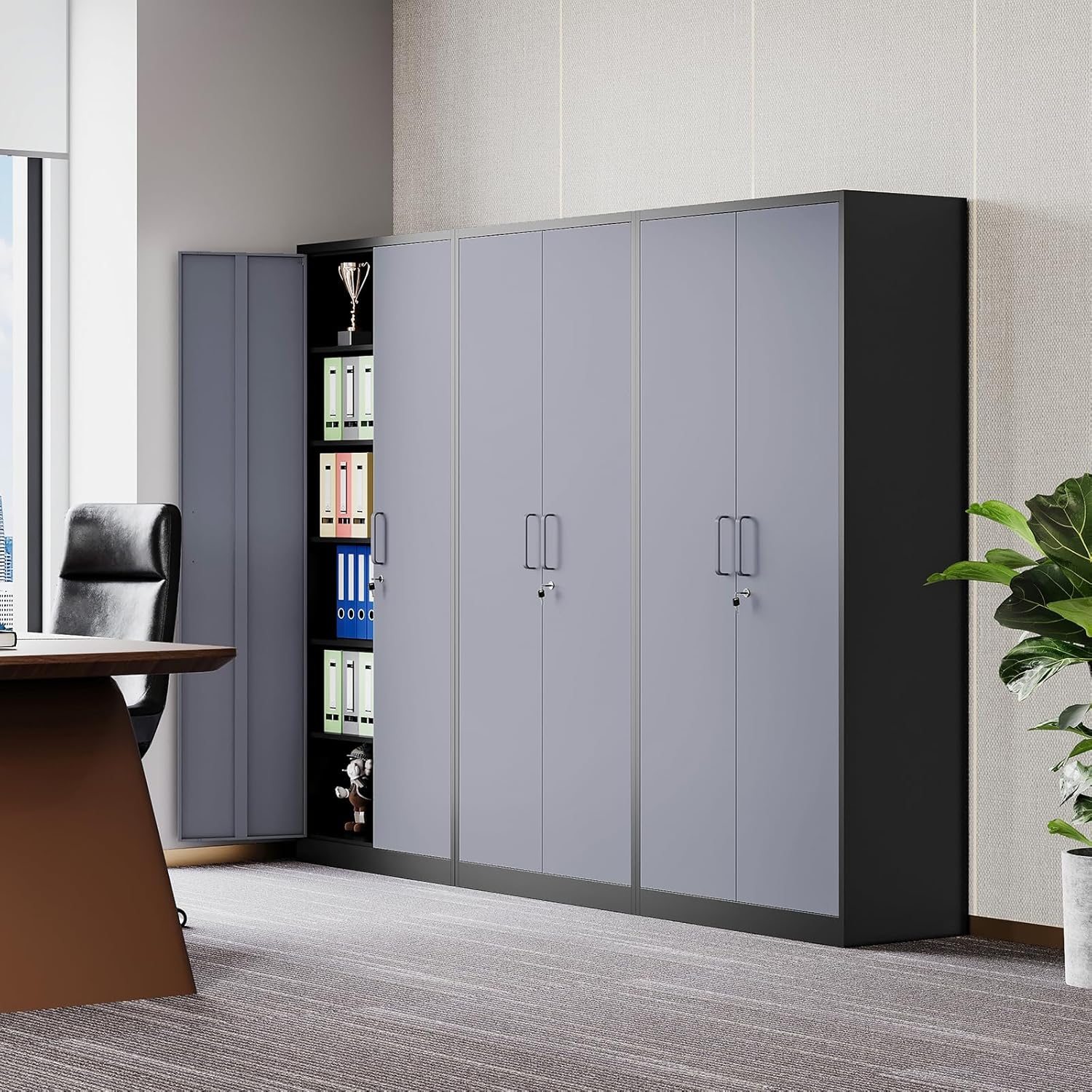 Metal Storage Cabinet with 2 Doors and 6 Shelves, Black Metal Cabinet with Lock, 71 Inch Lockable Garage Storage Cabinet wourant