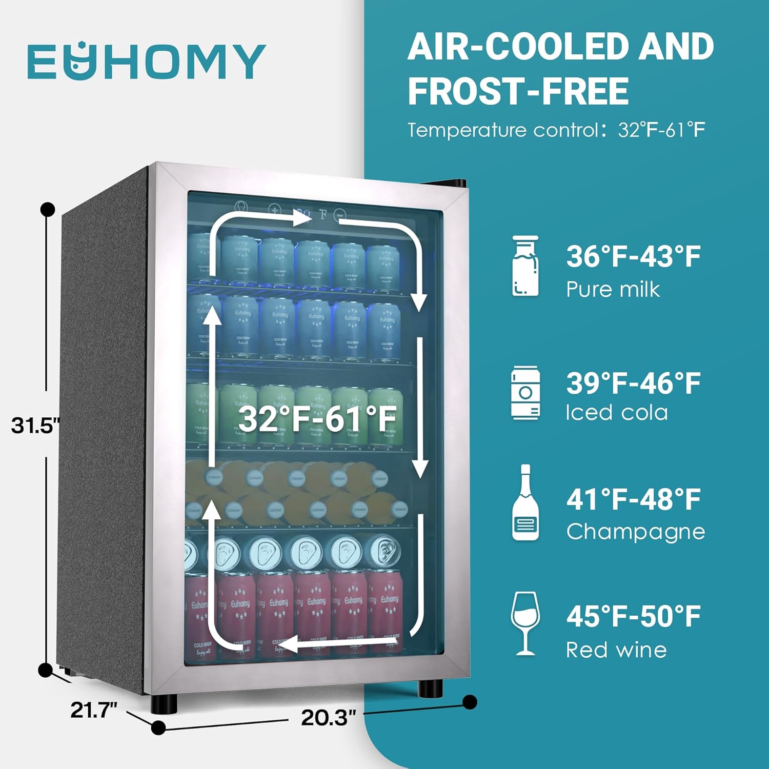 EUHOMY Beverage Refrigerator Cooler, 130 Can Mini Fridge with Glass Door for Soda Beer or Wine, Beverage Cooler for Home, Office, Bar with Adjustable Removable Shelves, Silver wourant