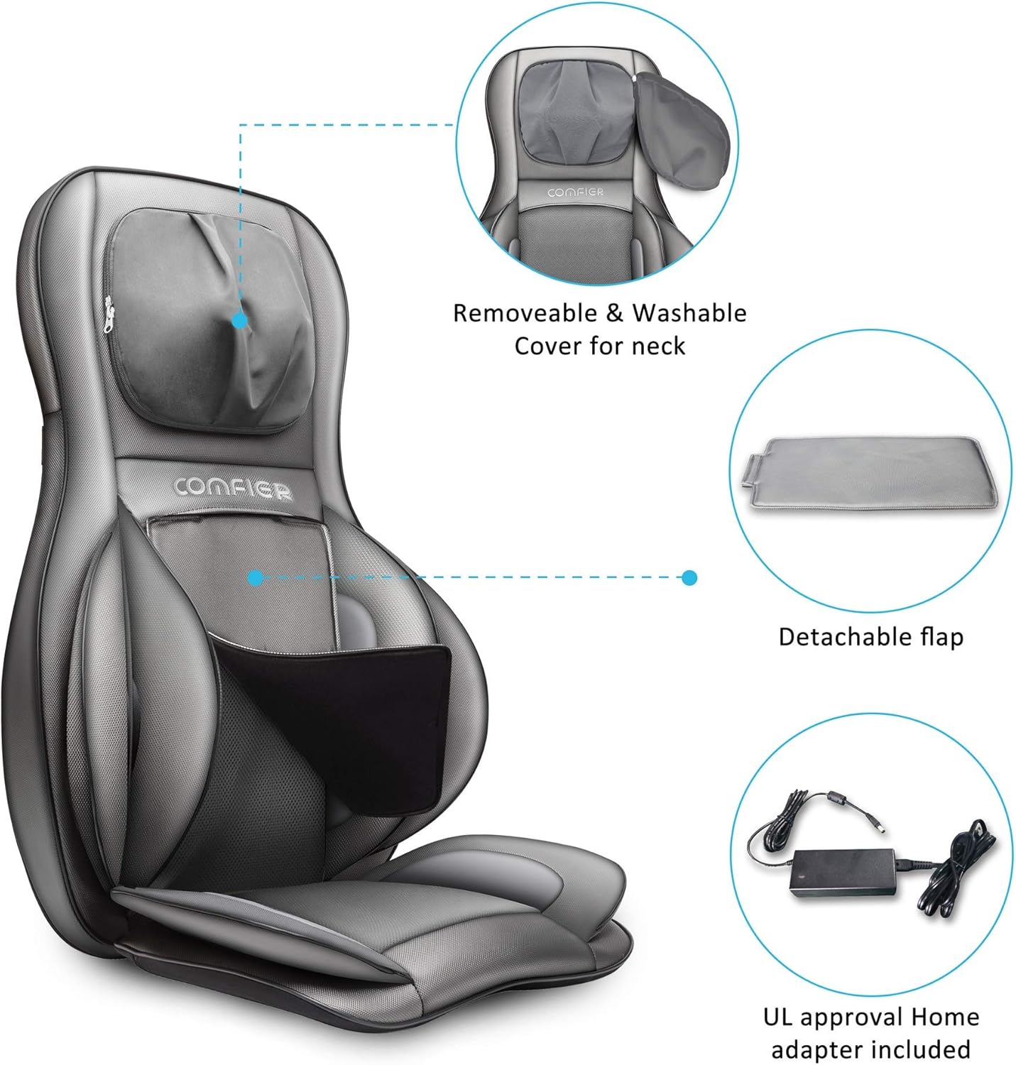 COMFIER Massager Chair with Heat Shiatsu Neck Back Massager Portable with Compress & Rolling Massage Chair Pad for Full Back Neck & Shoulders Full Body Pain wourant