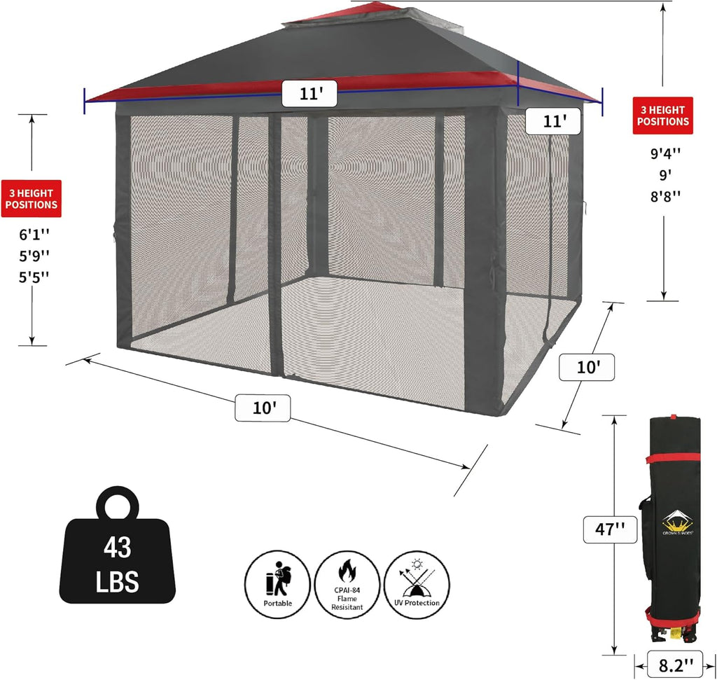 CROWN SHADES 13x13 Pop Up Gazebo, Canopy Tent, Gazebos on Clearance - Outdoor Gazebo for Backyard & Patio Furniture - Carpa Pop Up Tent with Wheeled STO-N-Go Cover Bag (White) wourant