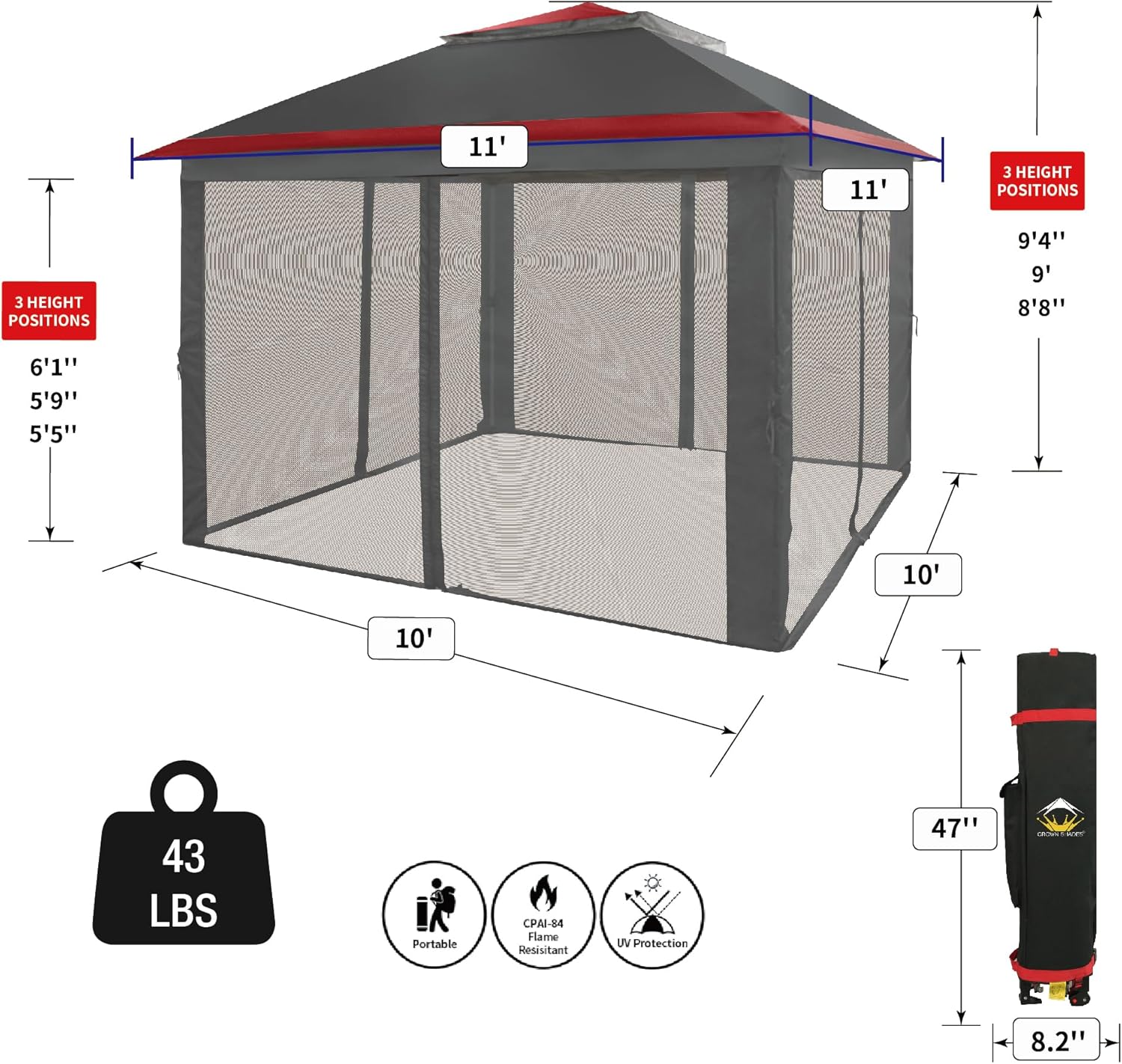 CROWN SHADES 13x13 Pop Up Gazebo, Canopy Tent, Gazebos on Clearance - Outdoor Gazebo for Backyard & Patio Furniture - Carpa Pop Up Tent with Wheeled STO-N-Go Cover Bag (White) wourant