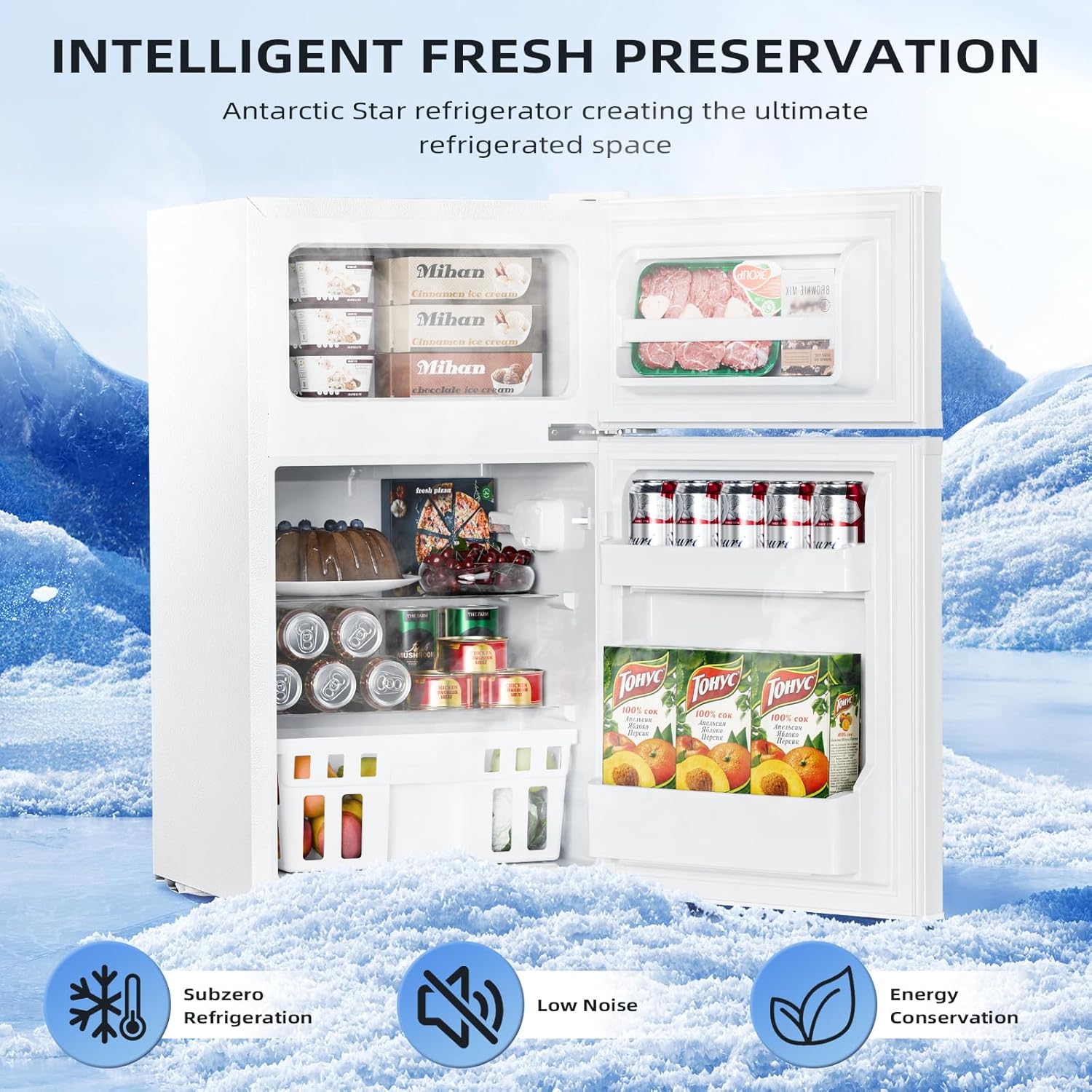 Antarctic Star 3.2 Cu.Ft,Mini Refrigerator with Freezer,Double Door Mini Fridge,Compact Refrigerator,Adjustable Thermostat,Mini Refrigerator for Bedroom/Office/Dorm/Kitchen(BLACK) wourant