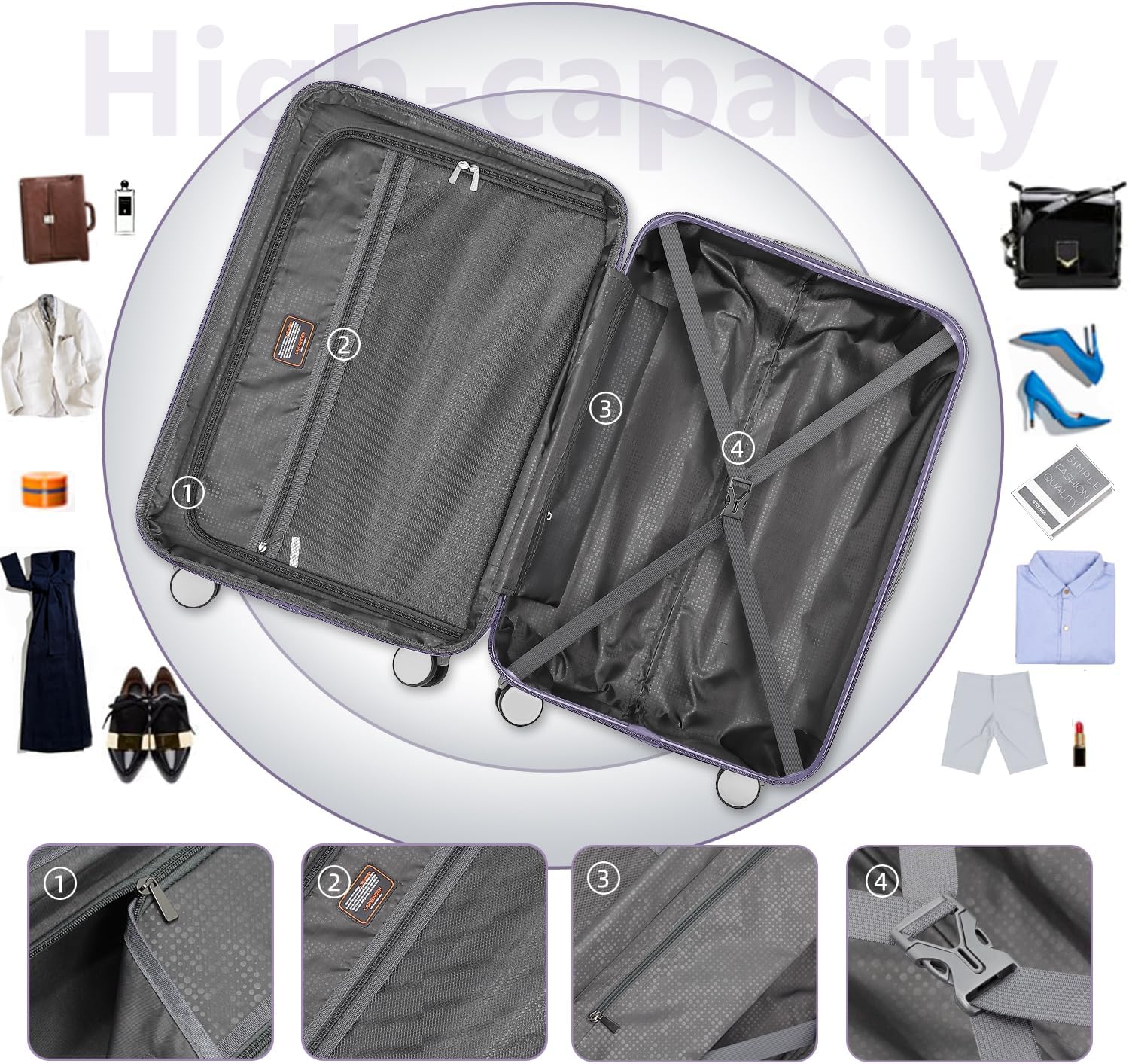 Luggage 6-piece hardshell expandable suitcase lightweight travel carry-on luggage set wourant