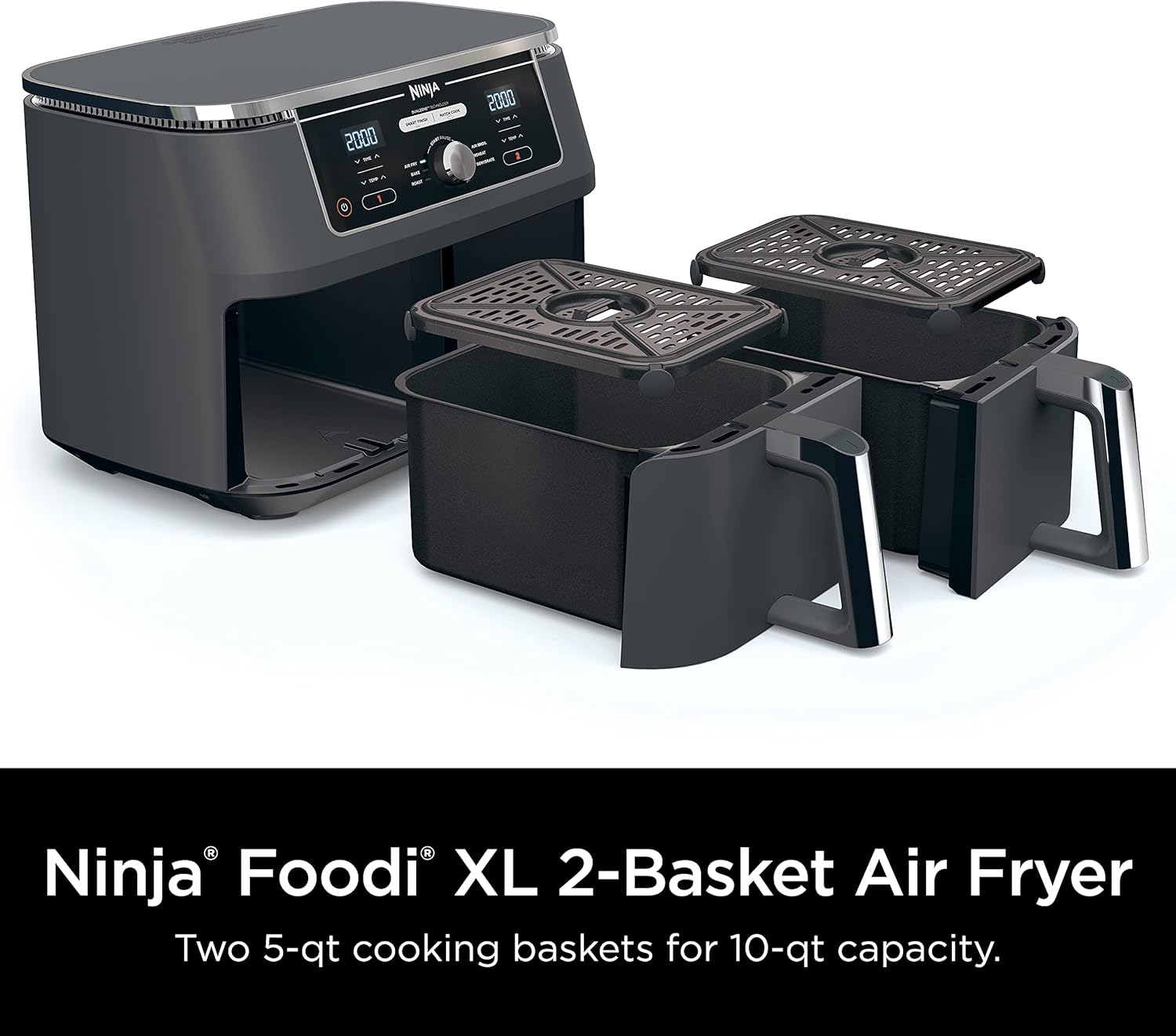 Ninja Foodi 10QT 6-in-1 DualZone Smart XL Air Fryer, 2 Independent 5QT Baskets, Smart Cook Thermometer, Match Cook, Smart Finish, Air Fry, Roast, Bake, Dehydrate, Reheat, Grey, DZ550 wourant
