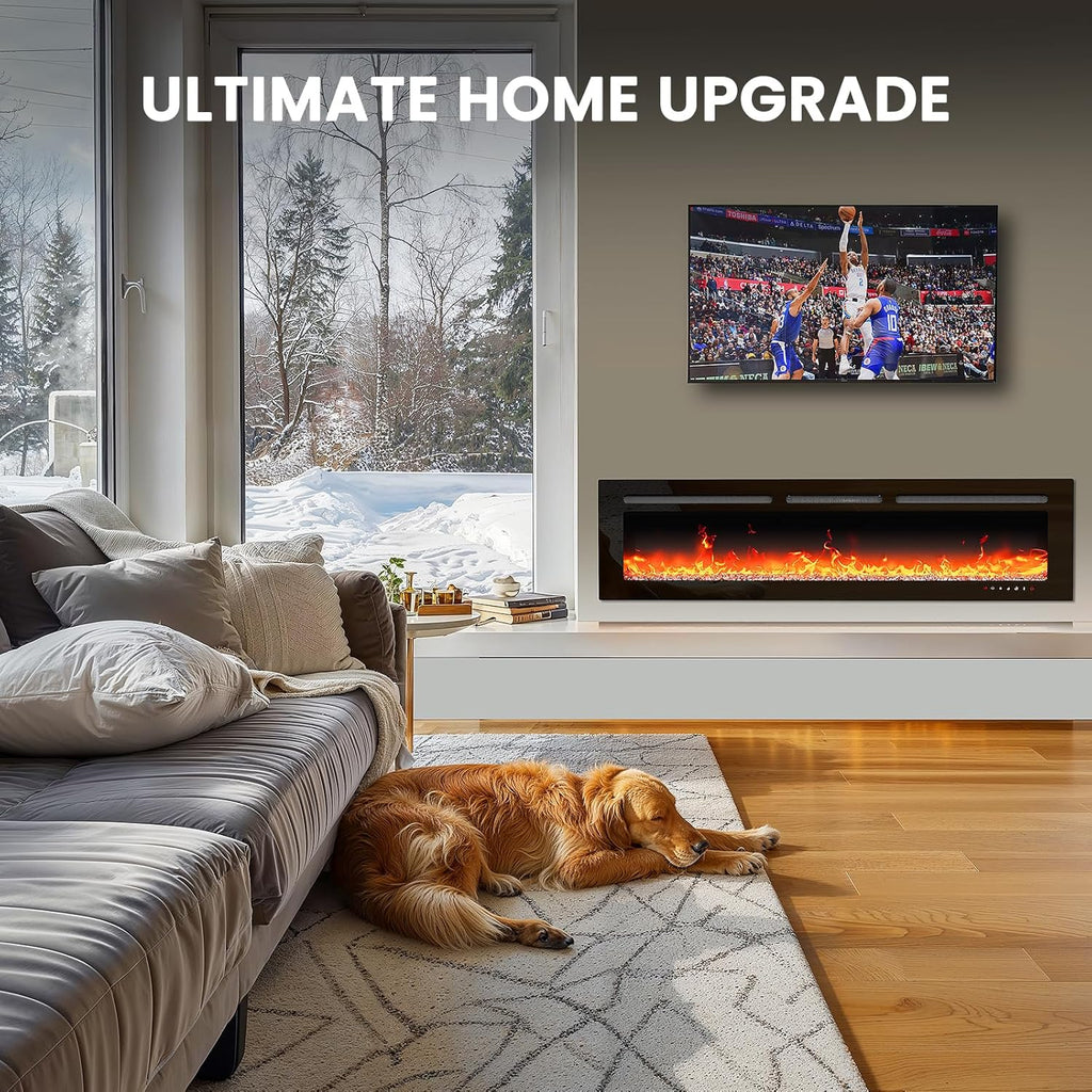 50" Smart Electric Fireplace 5300 BTU Heat Output, Ultra-Slim Wall-Mount or Built-In Electric Fireplace wourant