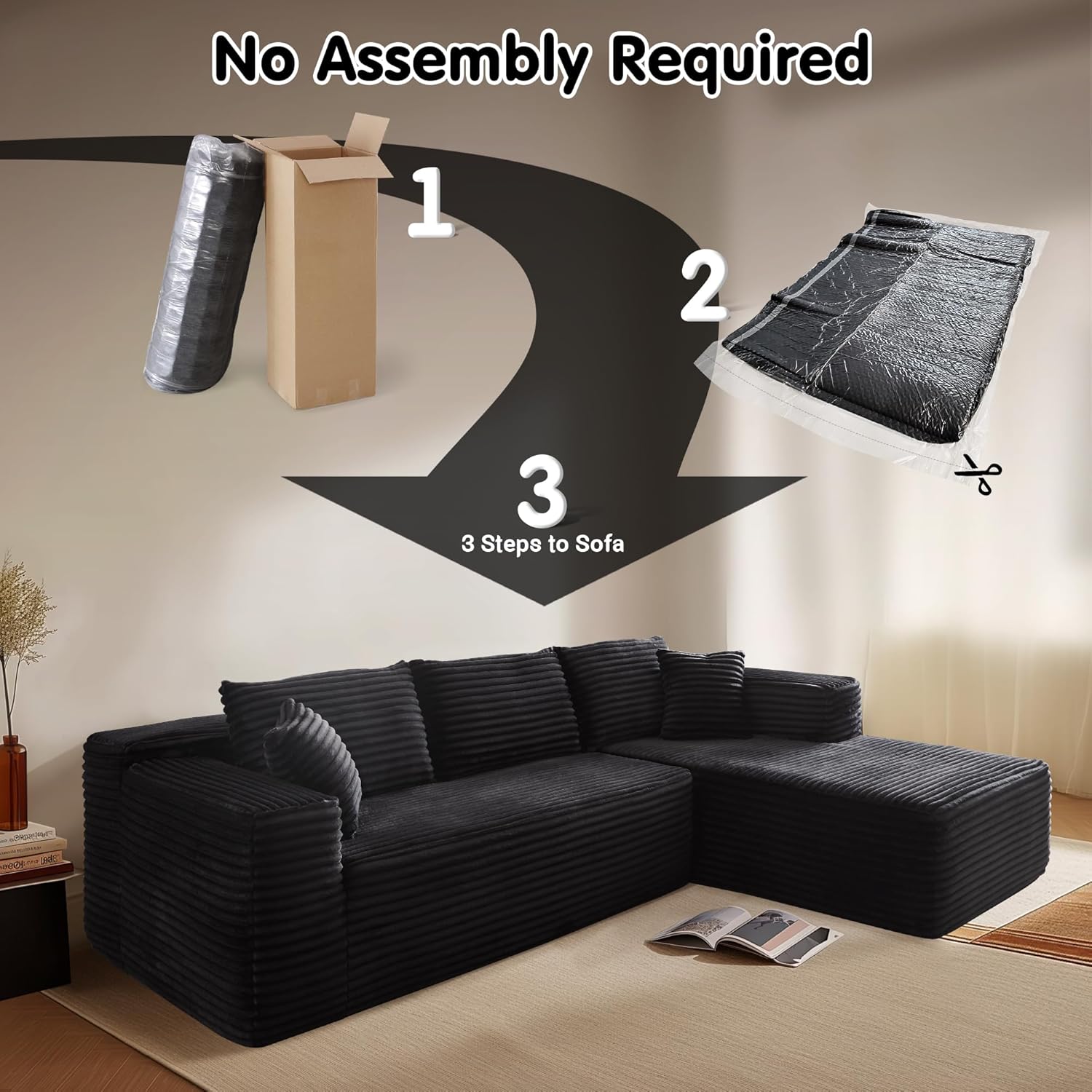 Ovios 104" Cloud Section Sofa L-shaped lounge chair, modern modular sofa wourant