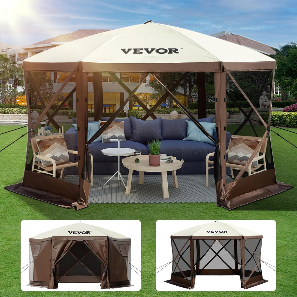 VEVOR 12x12ft Pop Up Gazebo Tent with Mosquito Netting, 6 Removable Wind Panels wourant