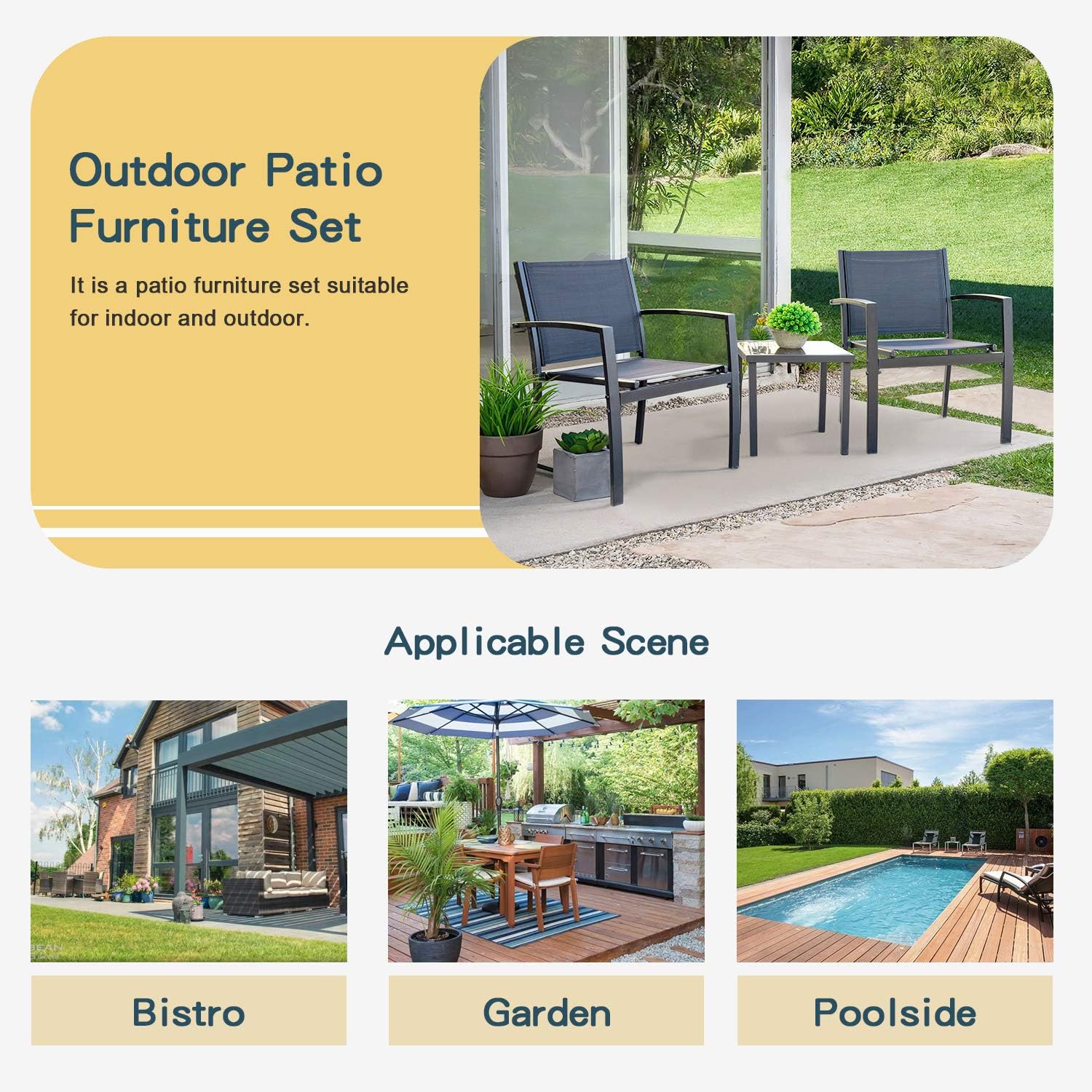 Homall Patio Dining Set 7 Pieces Outdoor Furniture with Large Table and 6 Textilene Chairs for Porch, Brown wourant
