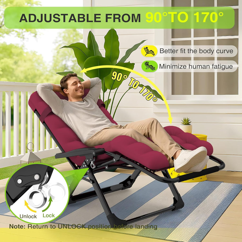 Indoor and outdoor patio chair folding lounge chair zero gravity chair with removable cushion camping lounge chair wourant