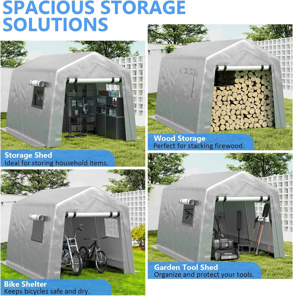 6x8 ft Heavy Duty Carport Tent Portable Garage with Removable Side Walls and Door Four Seasons Tarpaulin wourant