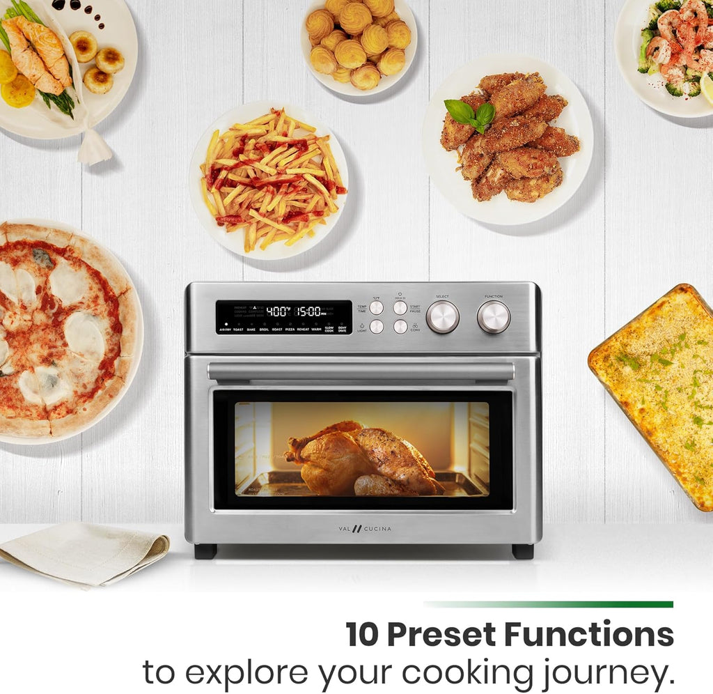 Infrared Heating Air Fryer Toaster Oven, Extra Large Countertop Convection Oven 10-in-1 Combo, 6-Slice Toast, Enamel Baking Pan Easy Clean with Recipe Book, Black Matte Stainless Steel wourant
