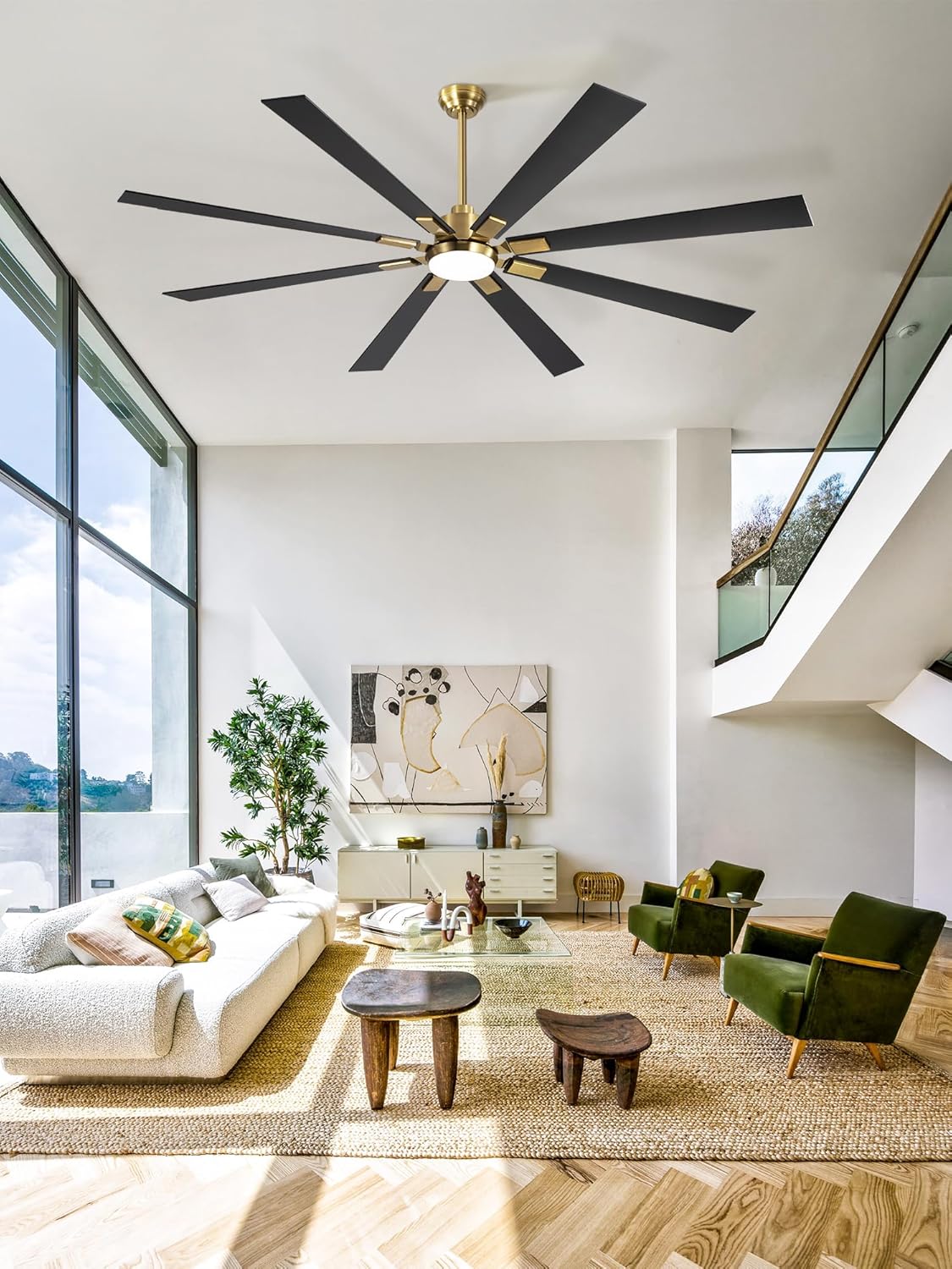 ZMISHIBO 72 inch Large Ceiling Fans with Lights and Remote, Indoor/Outdoor Black Modern Ceiling Fan for Kitchen Living Room Patio, 6 Speed Reversible Quiet DC Motor, 3 CCT, Dual Finish 8 Blades wourant