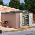 Aoxun 12x10 FT Shed Metal Outdoor Waterproof Storage Shed Steel Utility Garden Tool Shed with Door & Lock Outdoor Storage for Garden Patio Lawn Poolside, Brown wourant