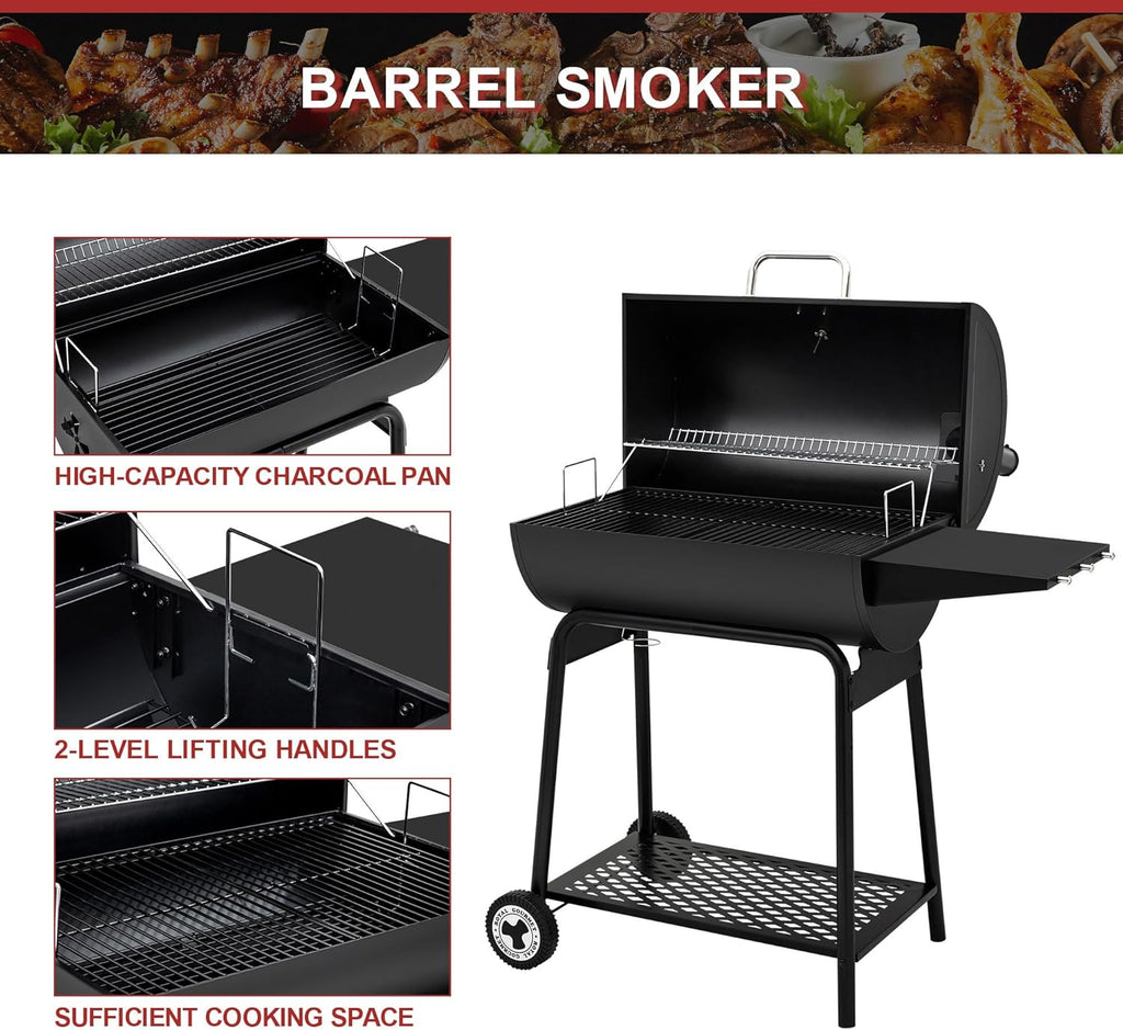 Royal Gourmet CC1830 30 Inch Barrel Charcoal Grill with Warming Rack Outdoor BBQ Grill wourant
